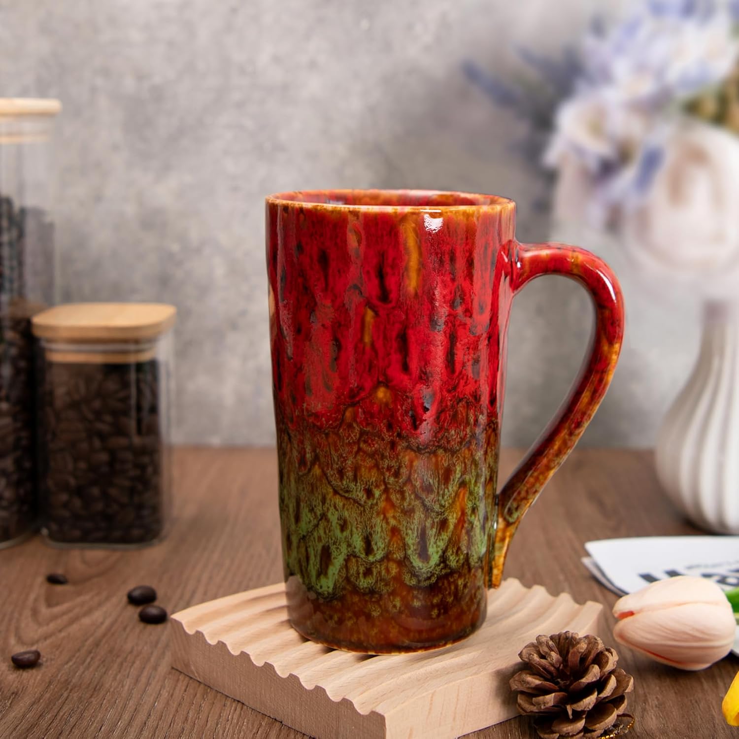20oz Porcelain Coffee Mugs Set of 2, Large Tall Coffee Mugs with Handles, Modern Ceramic Coffee Cups for Coffee, Tea, Cocoa, Milk, Gifts for Women Men - Black