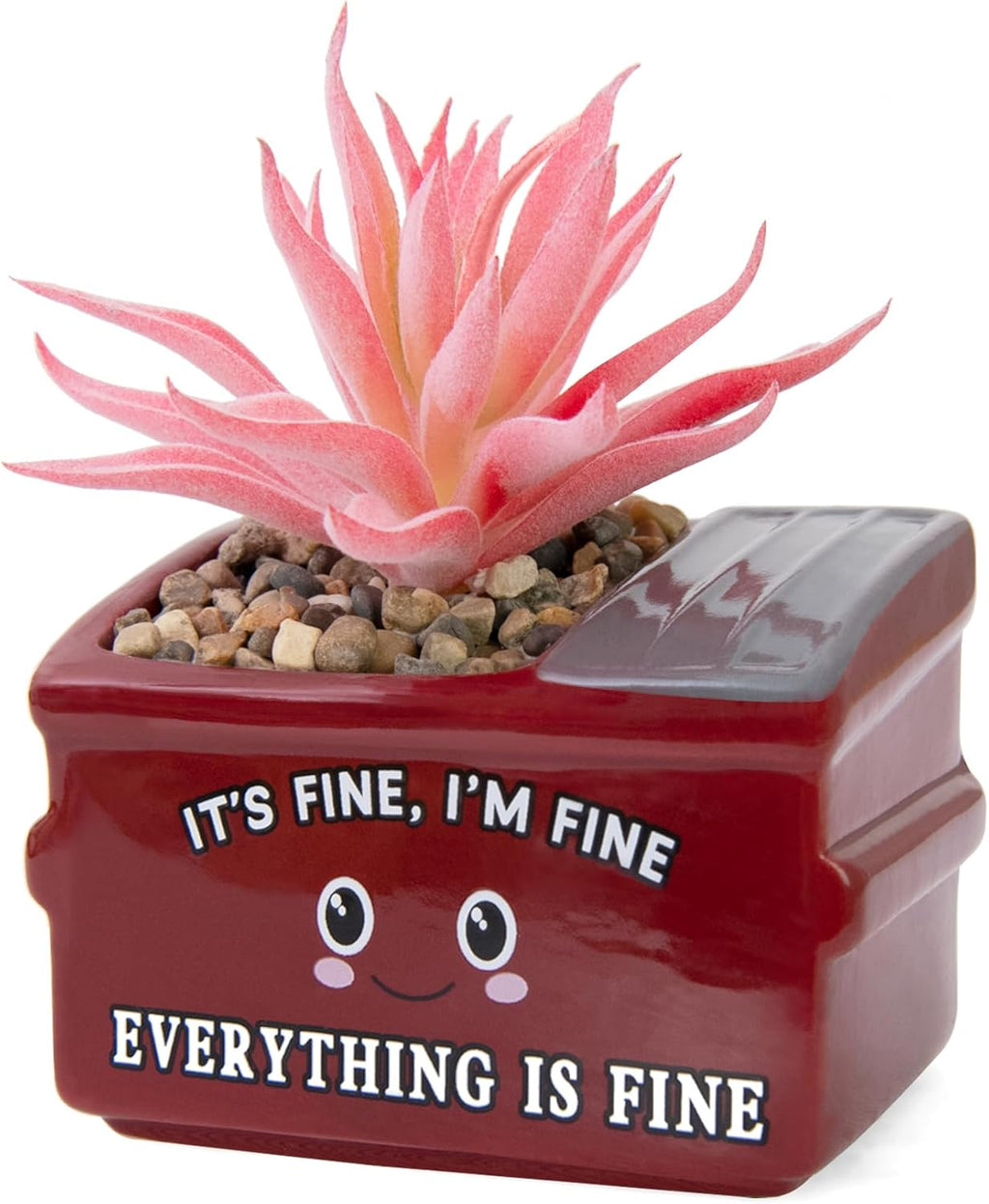Emotional Support Dumpster Fire Desk Decor, Fake Plants in Ceramic Succulent Pots, Motivational Positive Thinking Office Desk Accessories, Funny Gifts for Women, Men, Coworkers