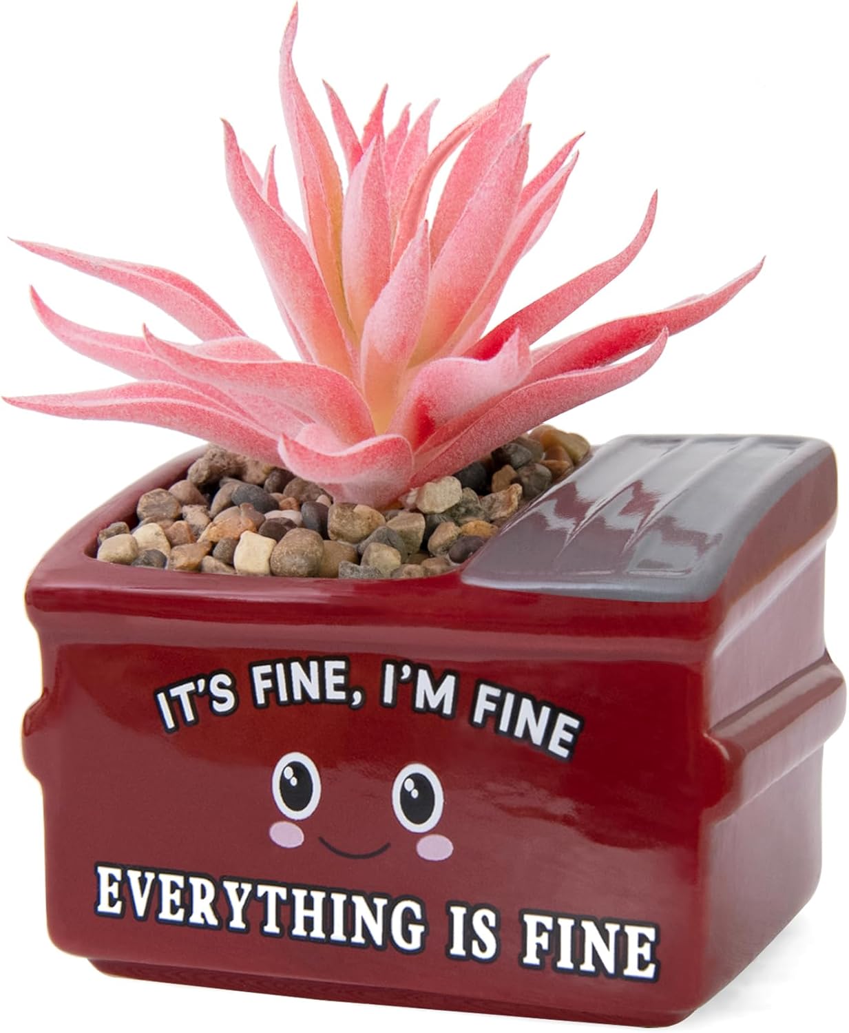 Emotional Support Dumpster Fire Desk Decor, Fake Plants in Ceramic Succulent Pots, Motivational Positive Thinking Office Desk Accessories, Funny Gifts for Women, Men, Coworkers