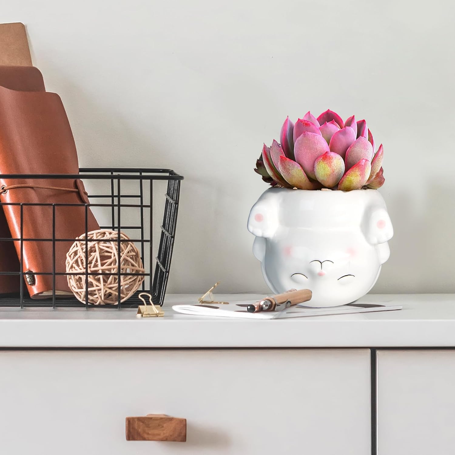 Cute Animal Ceramics Planter Succulent Pot with Drainage, 4.4 Inch Plant Pot for Indoor Mini Plants Flower Cactus, Home and Garden Decor Fun Rabbit Gifts