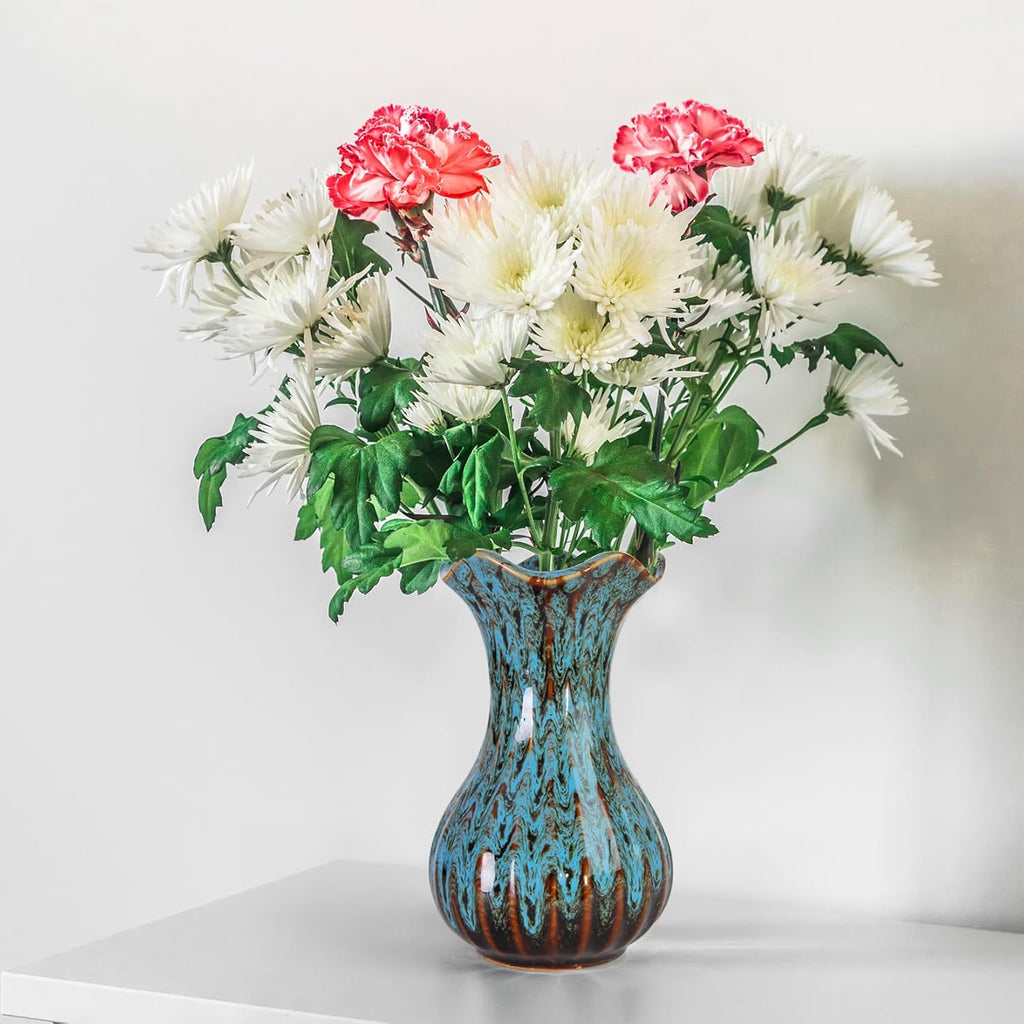 Ceramic Vase, Modern Small Vases for Home Decor, Elegant Flower Vase Centerpiece for Tables, Office Desk, Room Decor, Fit for Housewarming, Wedding, Birthday (Blue)