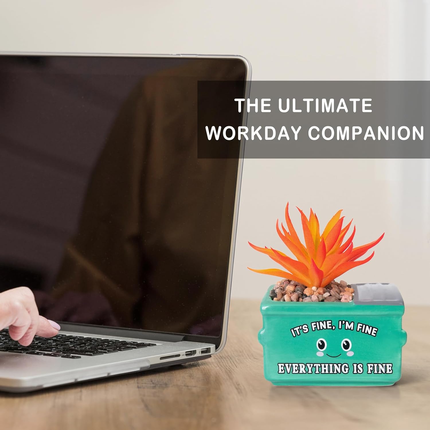 Emotional Support Dumpster Fire Desk Decor, Fake Plants in Ceramic Succulent Pots, Motivational Positive Thinking Office Desk Accessories, Funny Gifts for Women, Men, Coworkers