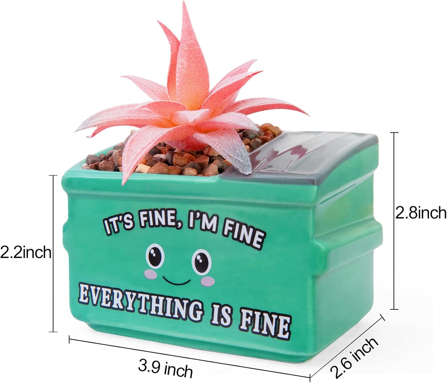 Dumpster Fire Fake Plants in Ceramic Succulent Pots Desk Decor, Emotional Support Positive Thinking Office Desk Accessories, Motivational Gifts for Women, Men, Coworkers