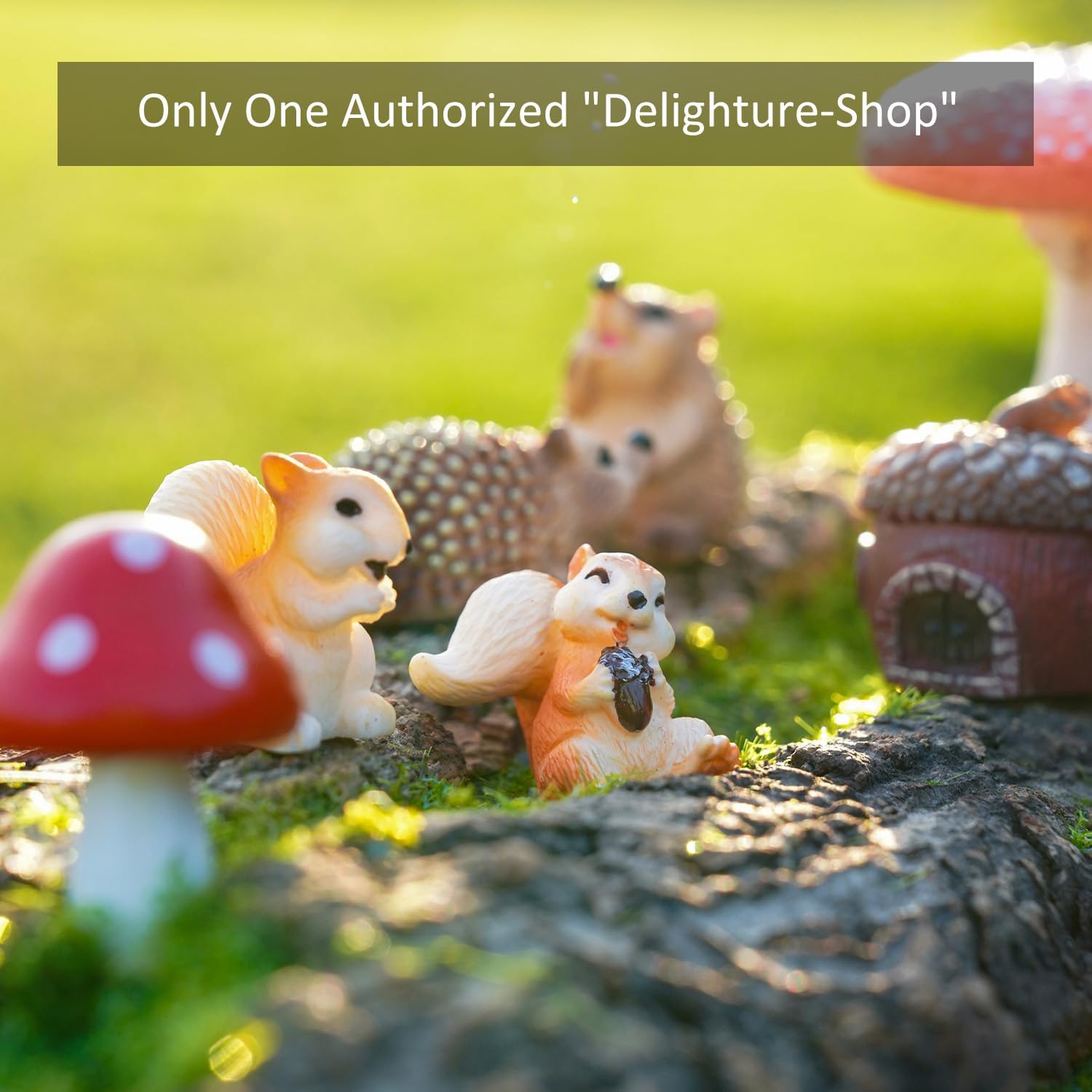 7Pcs Fairy Garden Animal Figurines – Resin Squirrel, Hedgehog, Mushroom & Acorn Miniatures for DIY Terrarium & Home Decor
