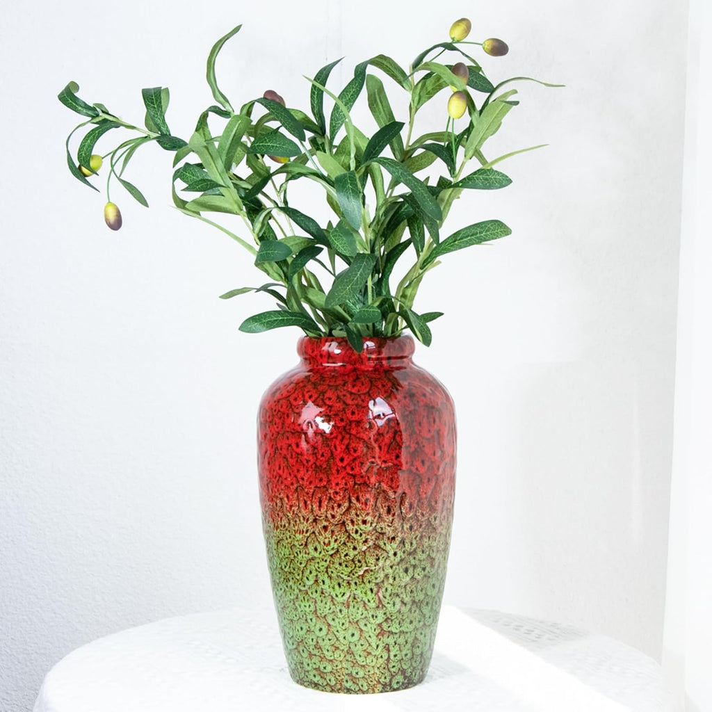 Unique Ceramic Flower Vase, Modern Home Decor for Living Room, Tables, Shelves & Enterways,11Inch Tall Red Green Vase Gift for Housewarming, Wedding, Birthday