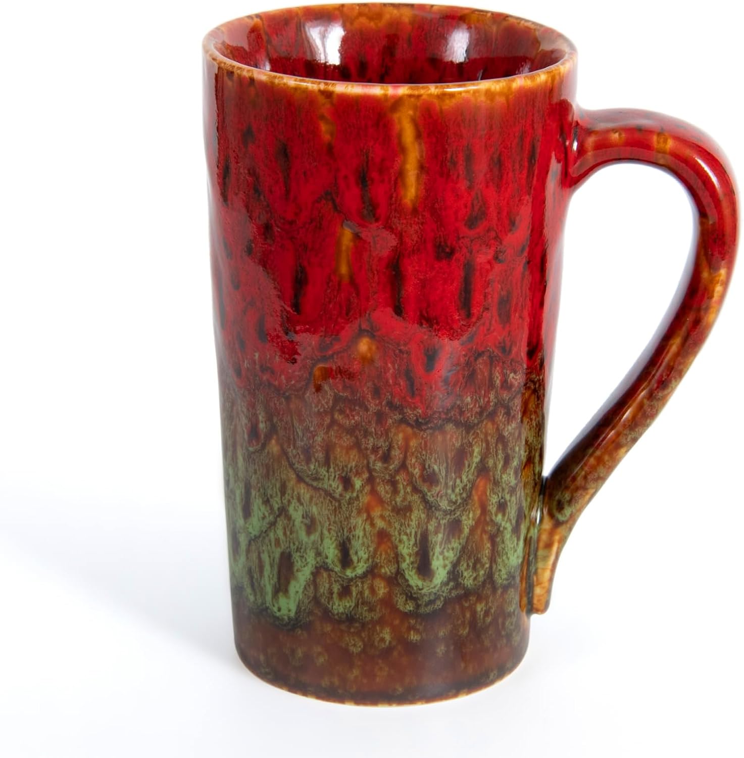 20oz Porcelain Coffee Mugs Set of 2, Large Tall Coffee Mugs with Handles, Modern Ceramic Coffee Cups for Coffee, Tea, Cocoa, Milk, Gifts for Women Men - Red & Green