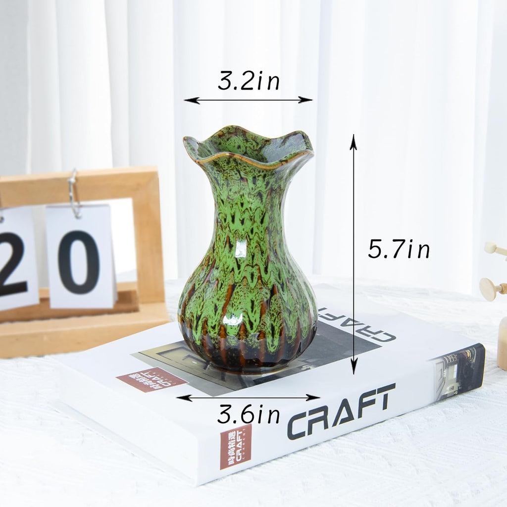 Ceramic Vase, Modern Small Vases for Home Decor, Elegant Flower Vase Centerpiece for Tables, Office Desk, Room Decor, Fit for Housewarming, Wedding, Birthday (Green)