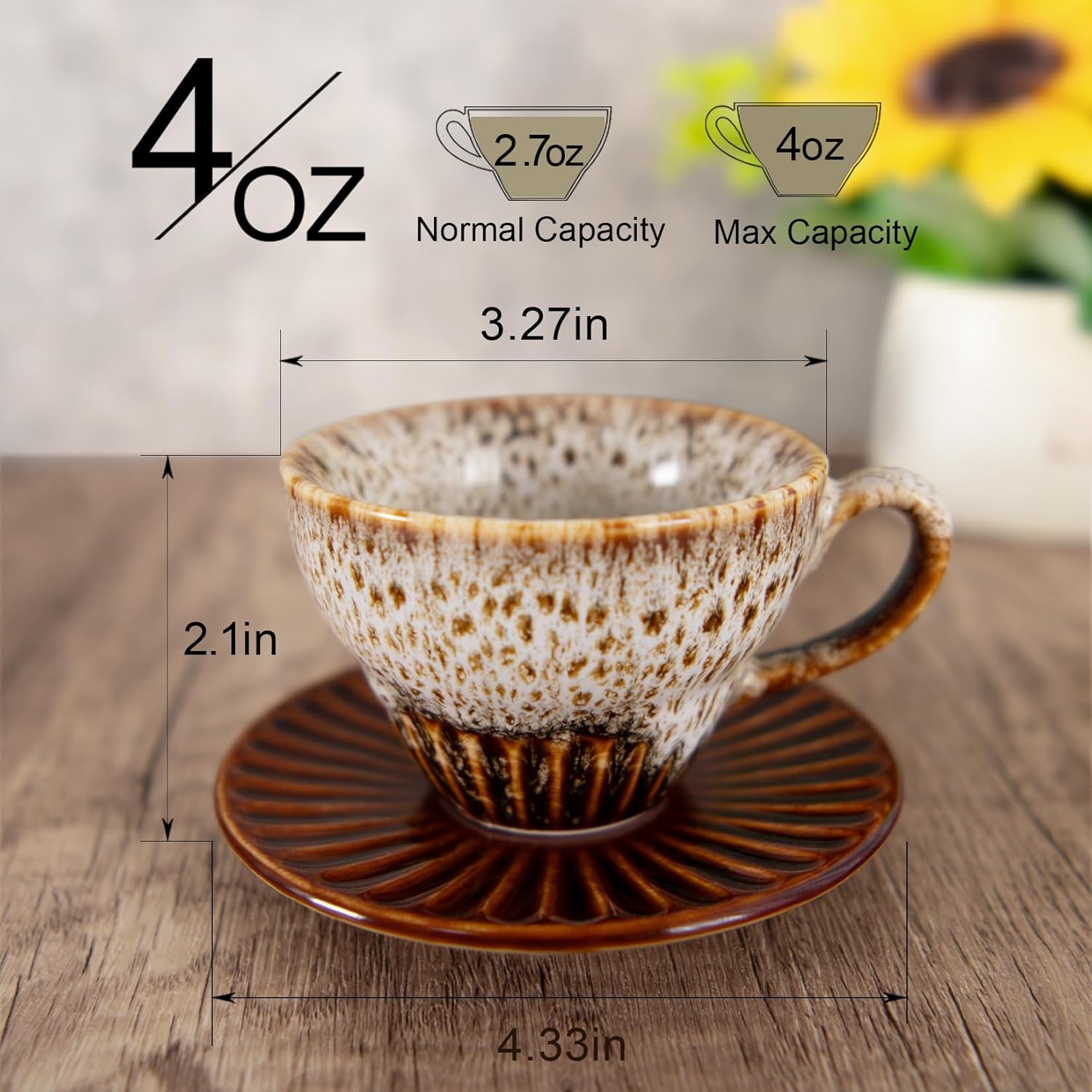 2 oz Espresso Cups Set of 6, Ceramic Cappuccino Cups with Saucers, Stackable Coffee Cup for Macchiato, Single shot, Tea, Coffee Lover Gifts, Glazed Blue