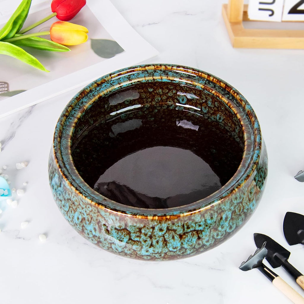 Lotus Bowl Planter - 8 Inch Large Lotus Flower Bowl for Water Plants, Ceramic Hydroponic Planter Water Lily Bowl for Planting Aquatic and Indoor Succulent Plants and Bonsai