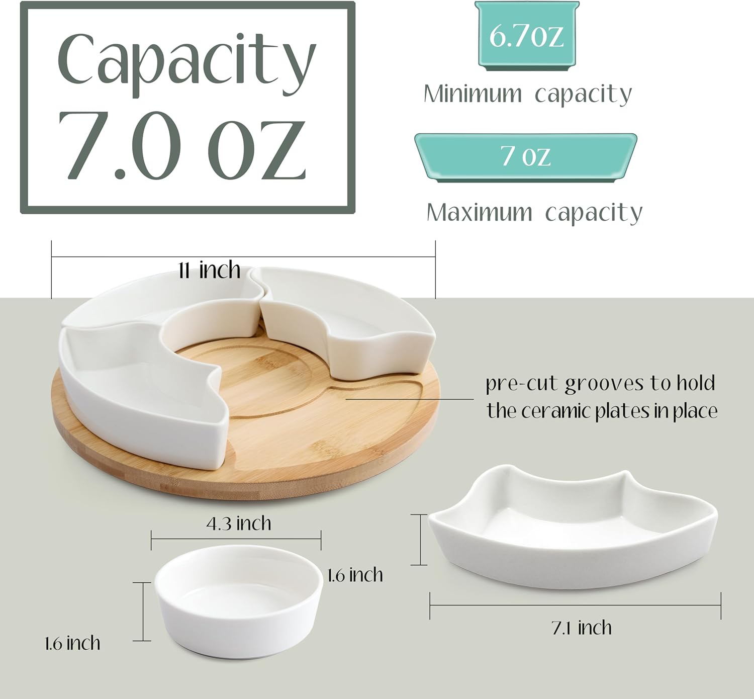 Serving Tray, Rotatable Serving Platters and Trays-11 Inch Divided Serving Dishes for Parties Kitchen Decor, Removable Serving Bowls for Chips and Dip, Condiment, Fruit, Veggies, Nut, Candy and Snacks