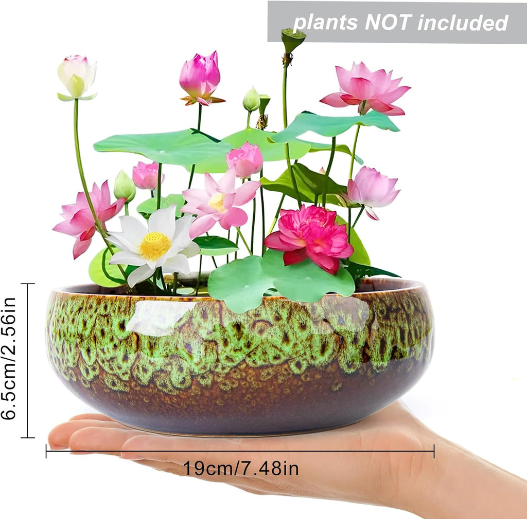 ARTKETTY Lotus Bowl Planter - 8 Inch Large Lotus Flower Bowl for Water Plants, Ceramic Bonsai Bowl for Hydroponic Plant Succulent Plants Indoors Outdoor