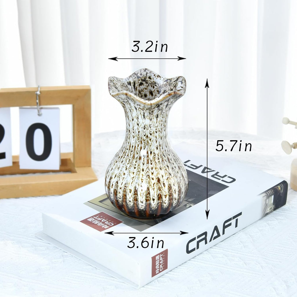 Ceramic Vase, Modern Small Vases for Home Decor, Elegant Flower Vase Centerpiece for Tables, Office Desk, Room Decor, Fit for Housewarming, Wedding, Birthday (White)