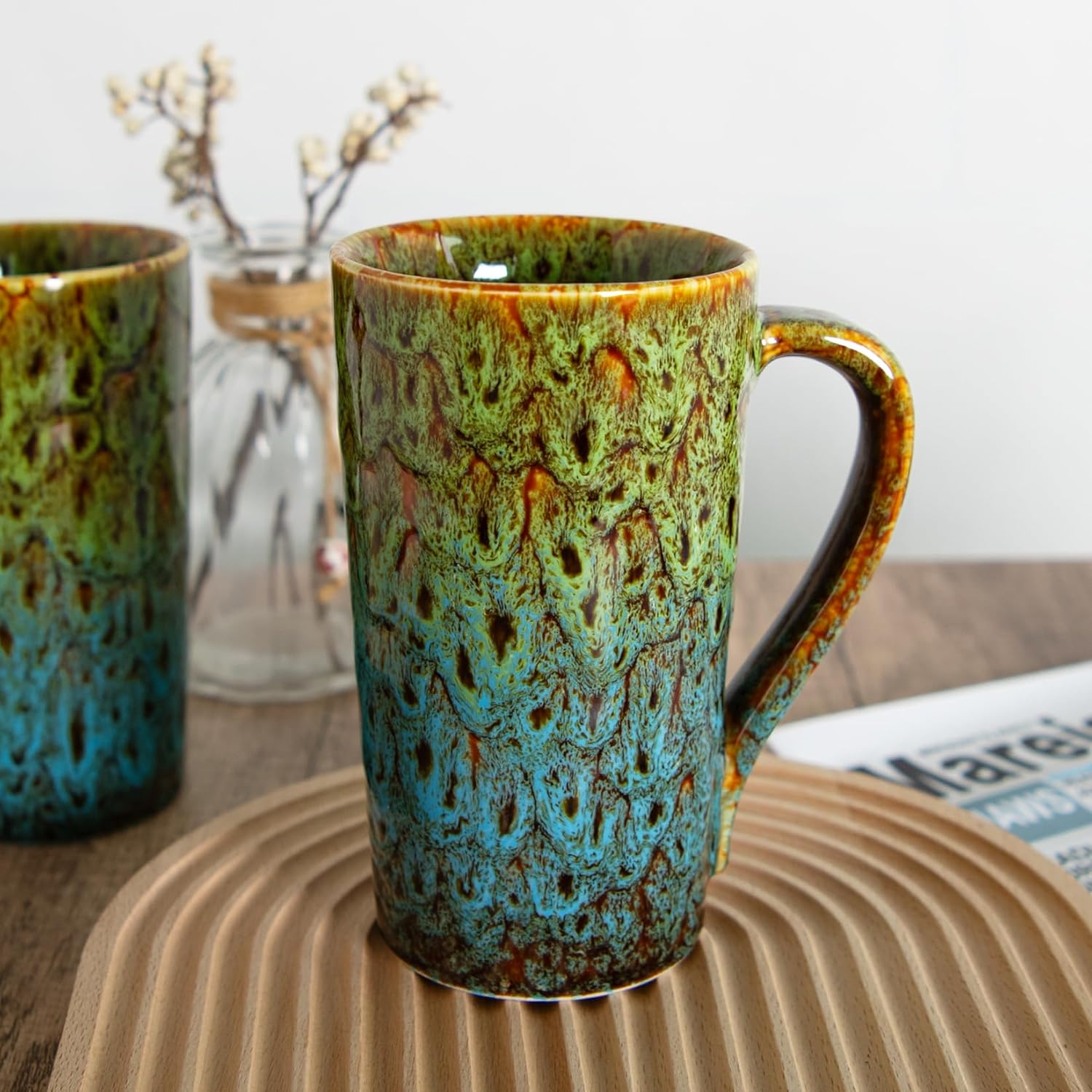 20oz Porcelain Coffee Mugs Set of 4, Large Tall Coffee Mugs with Handles, Modern Ceramic Coffee Cups for Coffee, Tea, Cocoa, Milk, Gifts for Women Men