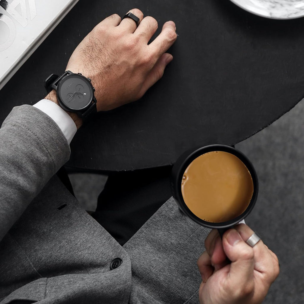 4.2oz Espresso Cups Set of 2, Ceramic Coffee Mugs Demitasse Cups, Small Espresso Mugs for Shot of Coffee, Tea Cups with Handles, Gift for coffee Lovers - Black