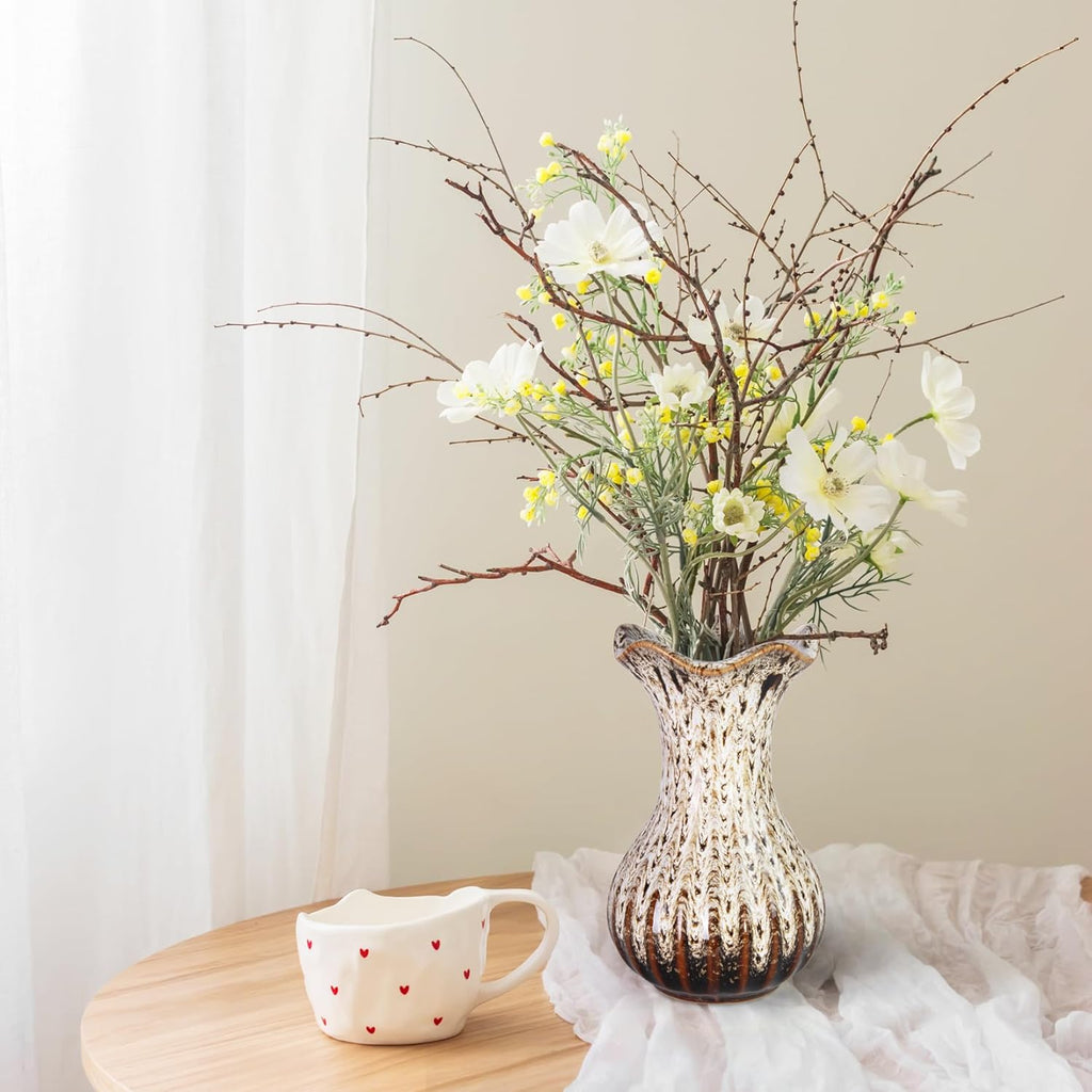 Ceramic Vase, Modern Small Vases for Home Decor, Elegant Flower Vase Centerpiece for Tables, Office Desk, Room Decor, Fit for Housewarming, Wedding, Birthday (White)