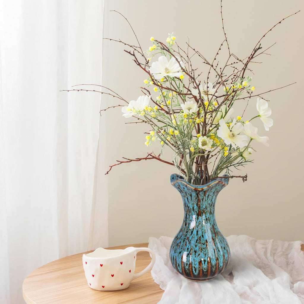 Ceramic Vase, Modern Small Vases for Home Decor, Elegant Flower Vase Centerpiece for Tables, Office Desk, Room Decor, Fit for Housewarming, Wedding, Birthday (Blue)