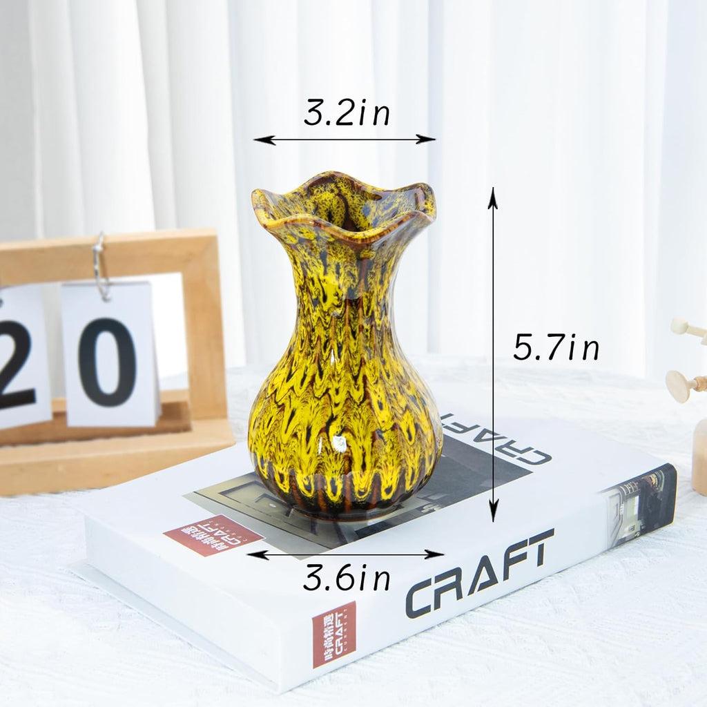 Ceramic Vase, Modern Small Vases for Home Decor, Elegant Flower Vase Centerpiece for Tables, Office Desk, Room Decor, Fit for Housewarming, Wedding, Birthday (Yellow)