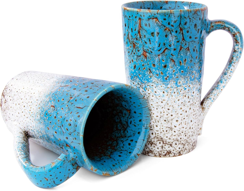 20 OZ Large Coffee Mugs, Coffee Cups Ceramic Tall Coffee Mugs with Handle, Unique Latte Tea Cup for Office and Home, Novelty Gifts for Men and Women, Set of 2 (White & Blue)