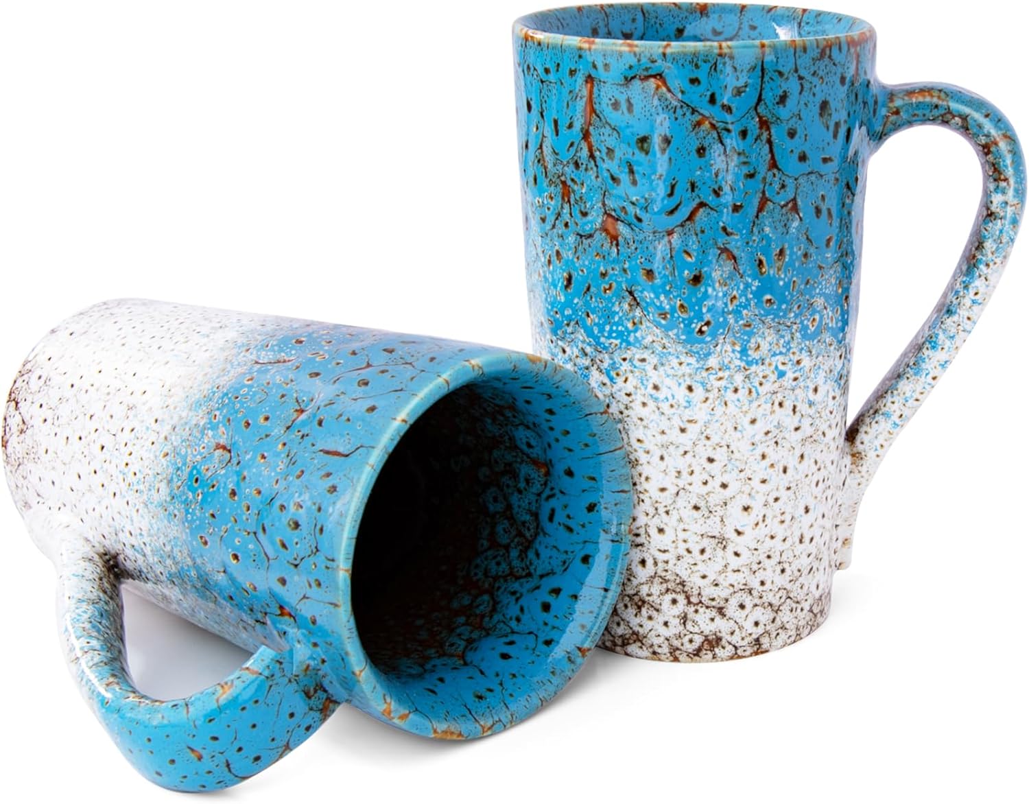 20 oz Coffee Mugs, Large Ceramic Coffee Cups with Handle, Tall Coffee Mugs Unique Tea Cup Set for Latte, Milk, Beer, Novelty Gifts for Coffe Lovers, Set of 2 (Red & Green)