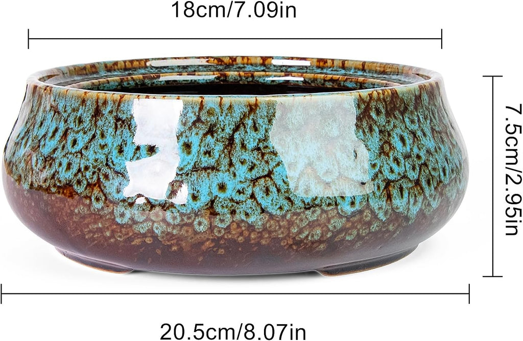 Lotus Bowl Planter - 8 Inch Large Lotus Flower Bowl for Water Plants, Ceramic Hydroponic Planter Water Lily Bowl for Planting Aquatic and Indoor Succulent Plants and Bonsai
