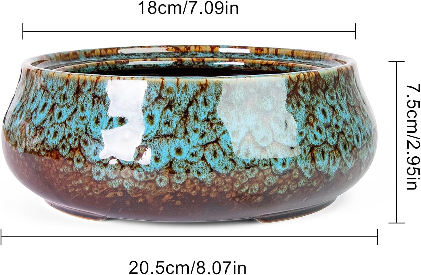 Lotus Bowl Planter - 8 Inch Large Lotus Flower Bowl for Water Plants, Ceramic Hydroponic Planter Water Lily Bowl for Planting Aquatic and Indoor Succulent Plants and Bonsai