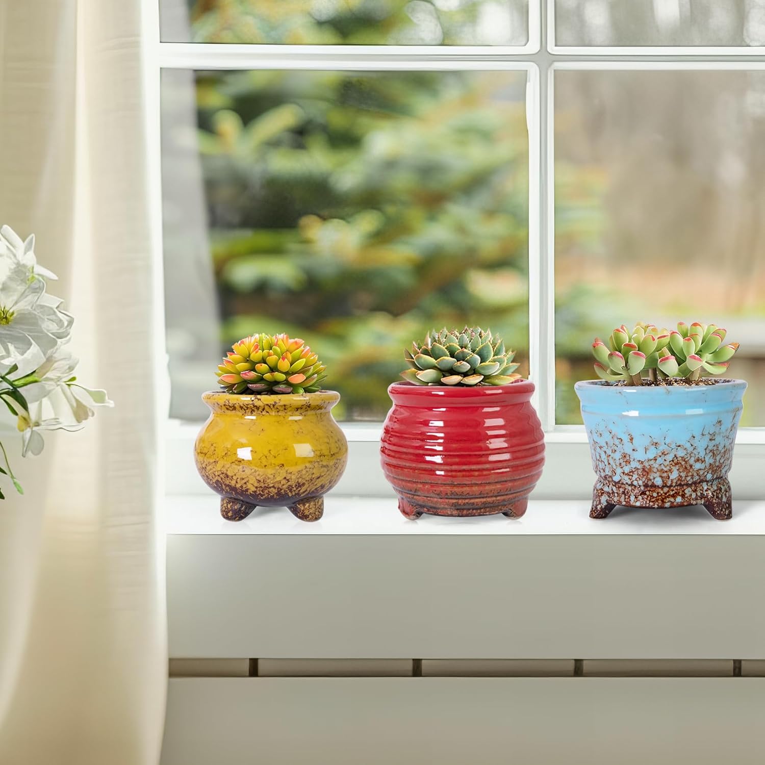 ARTKETTY Succulent Pots - Small Succulent Plant Pot with Drainage Pack of 6, Ceramic Cactus Planter Pots for Indoor Unique Flower Planter Container for Home Office Decor