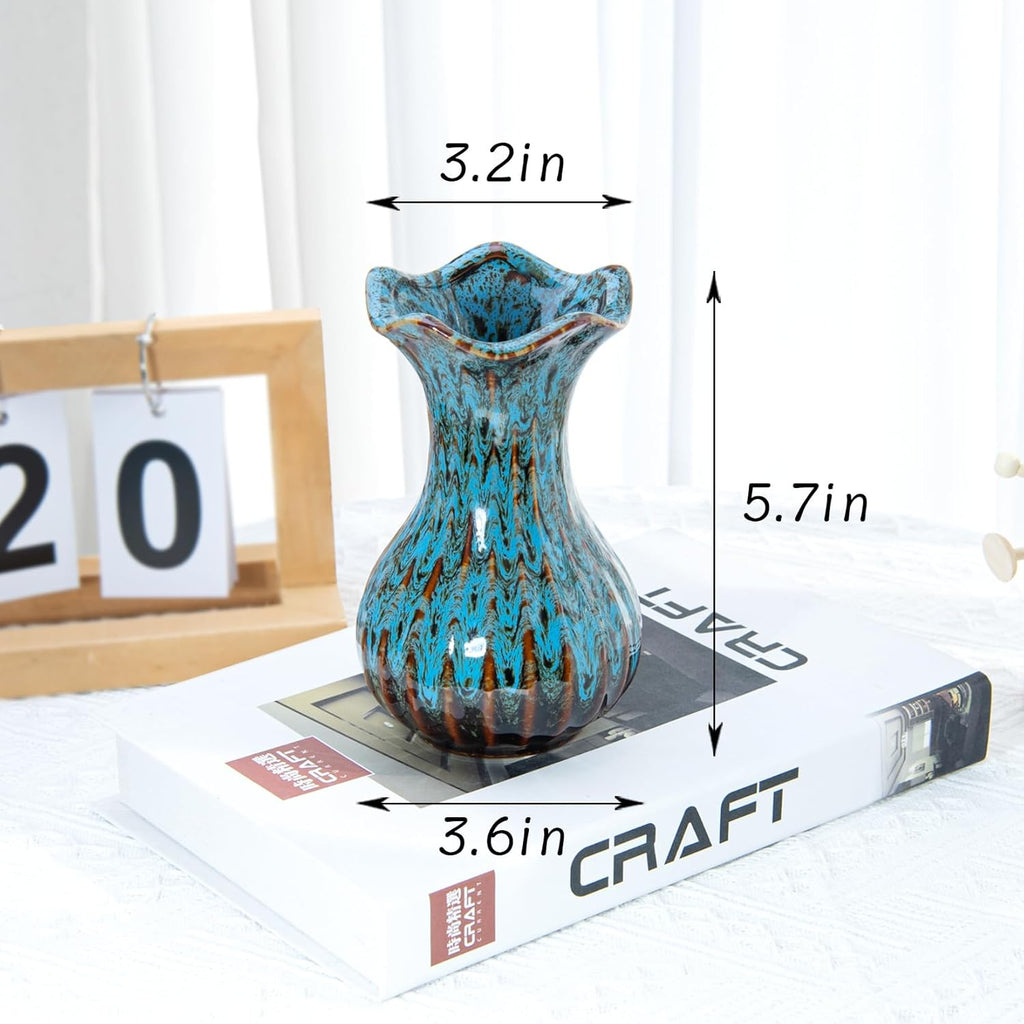 Ceramic Vase, Modern Small Vases for Home Decor, Elegant Flower Vase Centerpiece for Tables, Office Desk, Room Decor, Fit for Housewarming, Wedding, Birthday (Blue)
