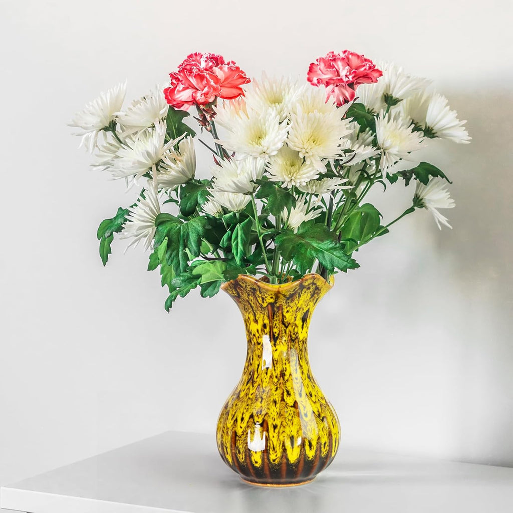 Ceramic Vase, Modern Small Vases for Home Decor, Elegant Flower Vase Centerpiece for Tables, Office Desk, Room Decor, Fit for Housewarming, Wedding, Birthday (Yellow)