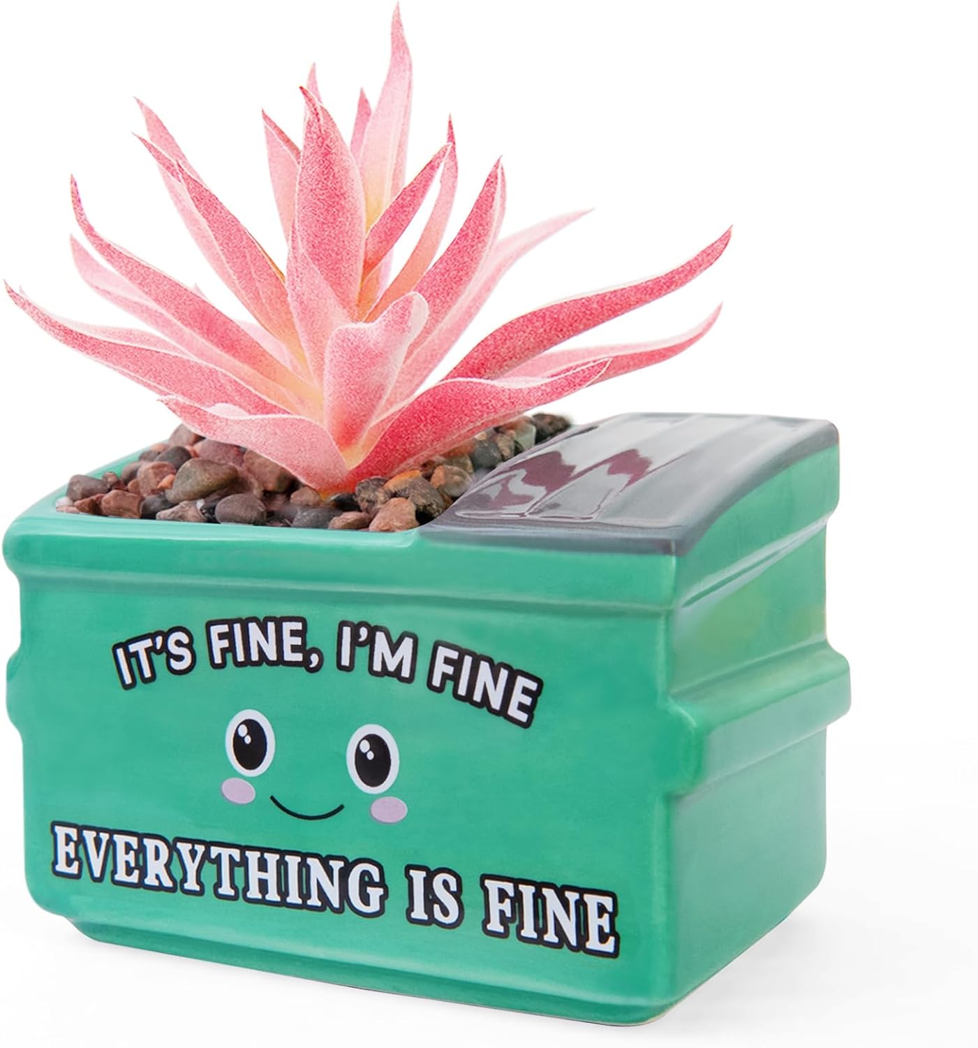 Emotional Support Dumpster Fire Desk Decor, Fake Plants in Ceramic Succulent Pots, Motivational Positive Thinking Office Desk Accessories, Funny Gifts for Women, Men, Coworkers
