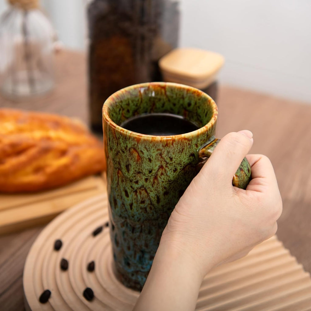 20oz Porcelain Coffee Mugs Set of 2, Large Tall Coffee Mugs with Handles, Modern Ceramic Coffee Cups for Coffee, Tea, Cocoa, Milk, Gifts for Women Men - Black
