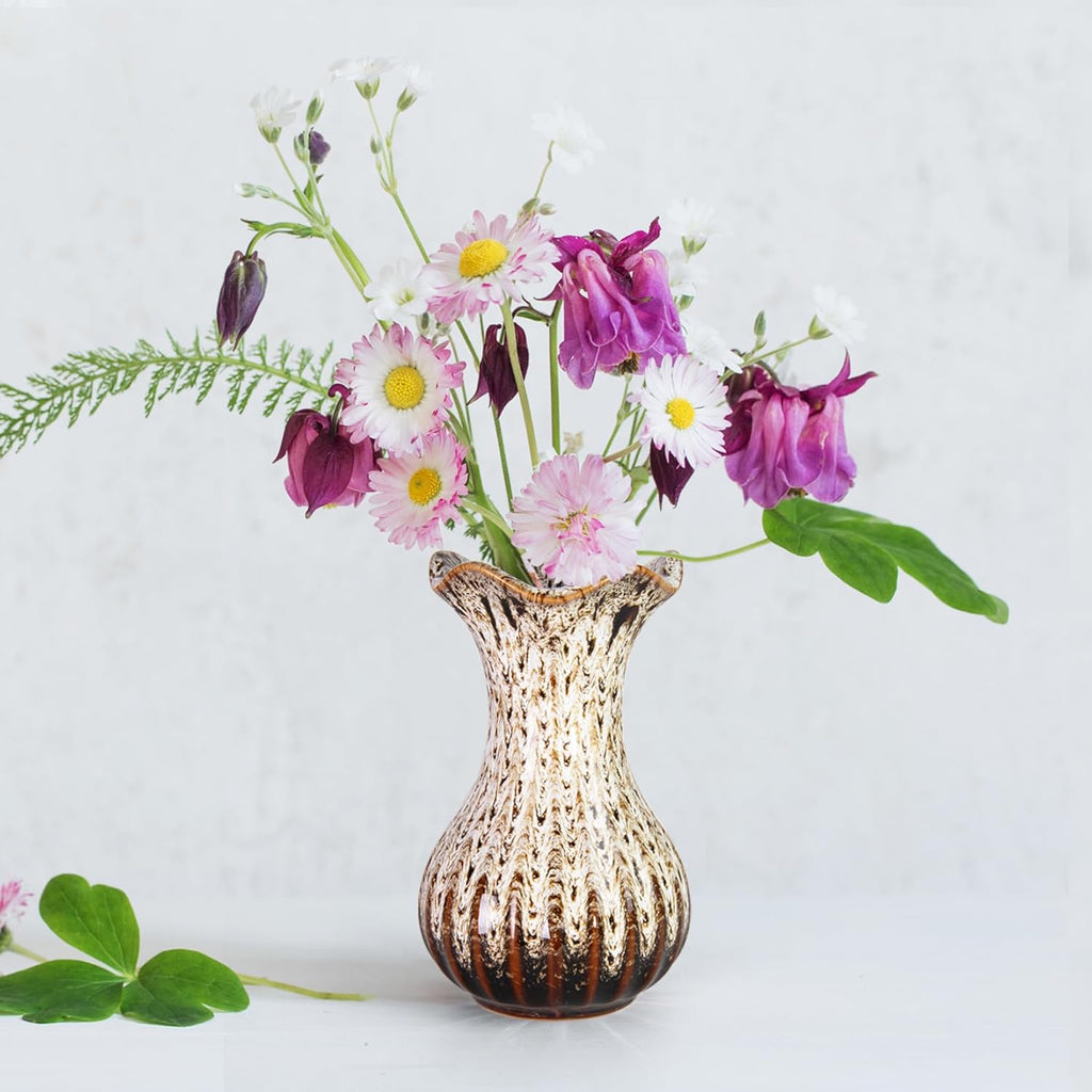 White Ceramic Vase, Small Vases for Home Decor, Elegant Flower Vase Centerpiece for Tables, Office Desk, Room Decor, Fit for Housewarming, Wedding, Birthday (Pure White)