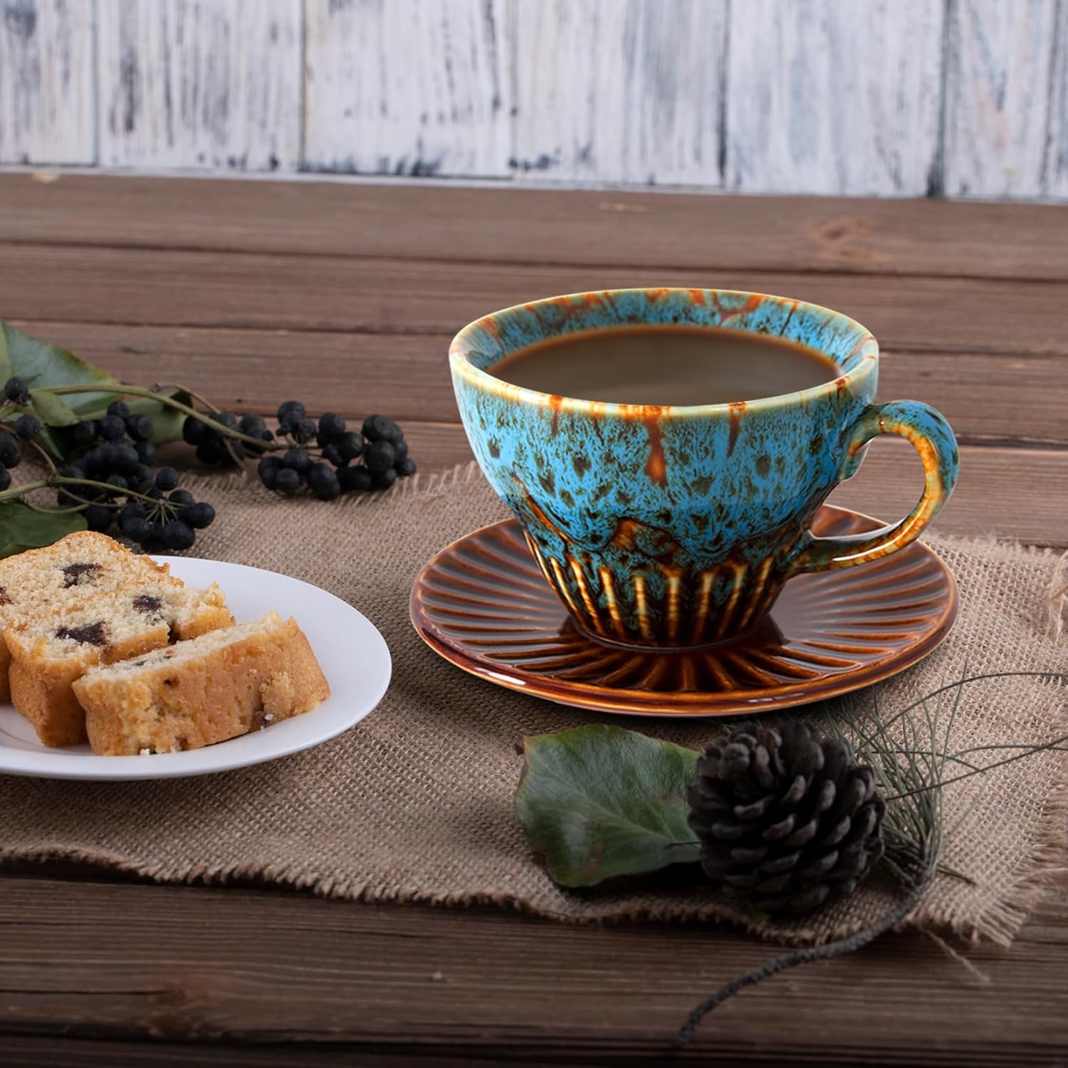 White Tea Cups and Saucers- 2oz Stackable Ceramic Espresso Cups & Cappuccino Cup Set of 2 for Coffee, Latte, and Tea, Durable Porcelain tea Set & Modern Latte Cup Collection
