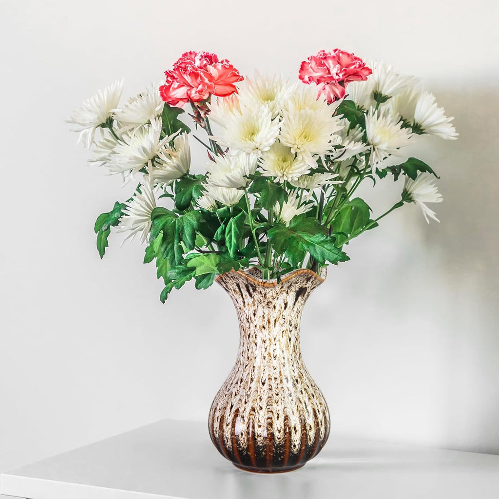 Ceramic Vase, Modern Small Vases for Home Decor, Elegant Flower Vase Centerpiece for Tables, Office Desk, Room Decor, Fit for Housewarming, Wedding, Birthday (White)