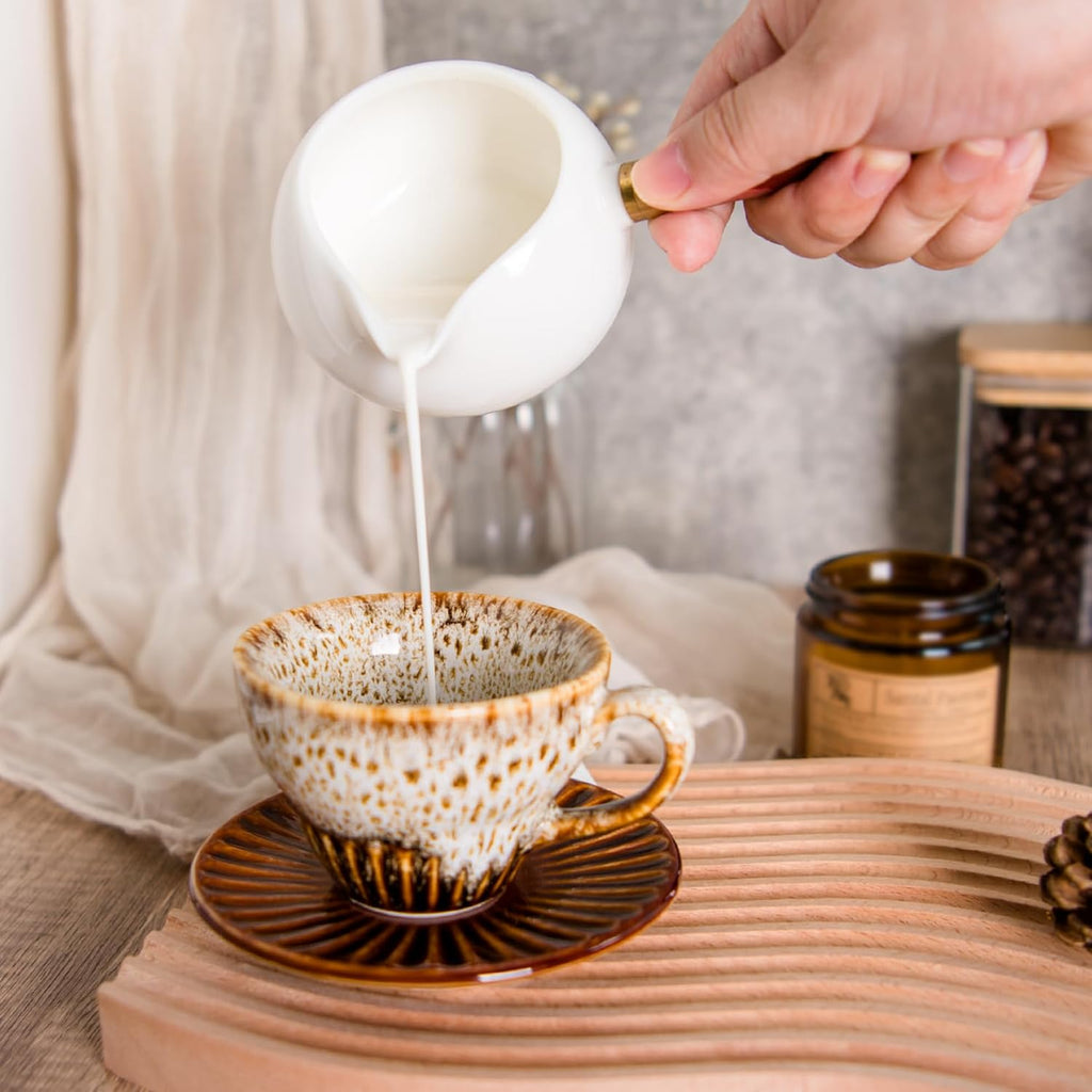 2 oz Espresso Cups Set of 6, Ceramic Cappuccino Cups with Saucers, Stackable Coffee Cup for Macchiato, Single shot, Tea, Coffee Lover Gifts, Glazed Blue