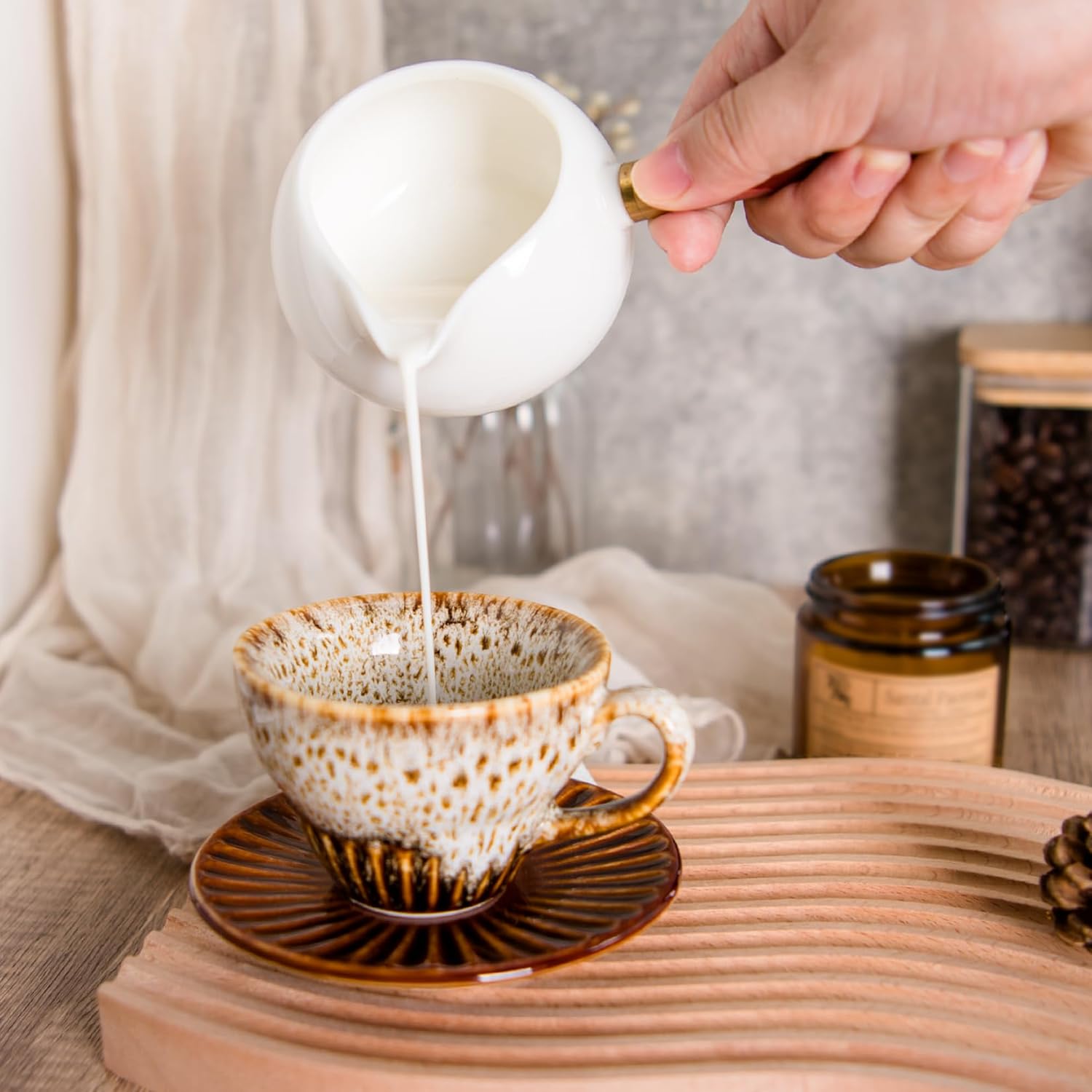 2 oz Espresso Cups Set of 6, Ceramic Cappuccino Cups with Saucers, Stackable Coffee Cup for Macchiato, Single shot, Tea, Coffee Lover Gifts, Glazed Blue