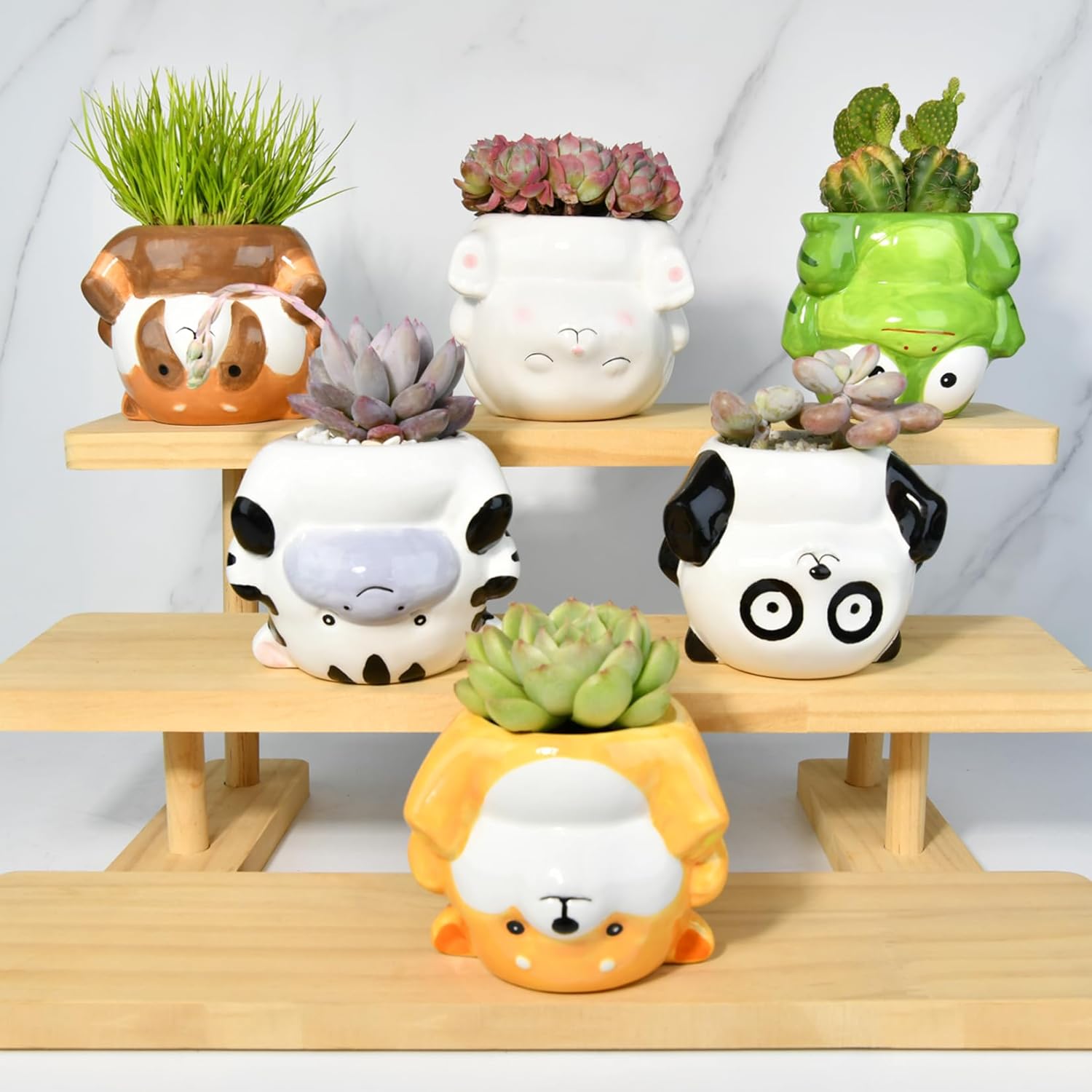 Cute Animal Ceramics Planter Succulent Pot with Drainage, 4.4 Inch Plant Pot for Indoor Mini Plants Flower Cactus, Home and Garden Decor Fun Panda Gifts