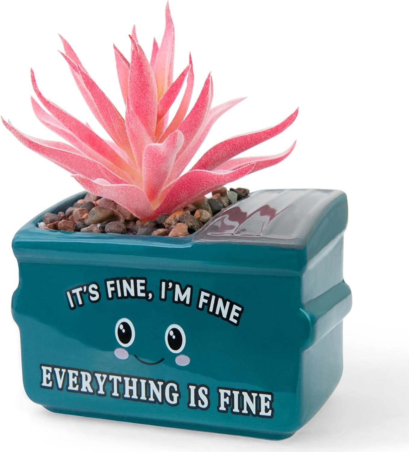 Emotional Support Dumpster Fire Desk Decor, Fake Plants in Ceramic Succulent Pots, Motivational Positive Thinking Office Desk Accessories, Funny Gifts for Women, Men, Coworkers