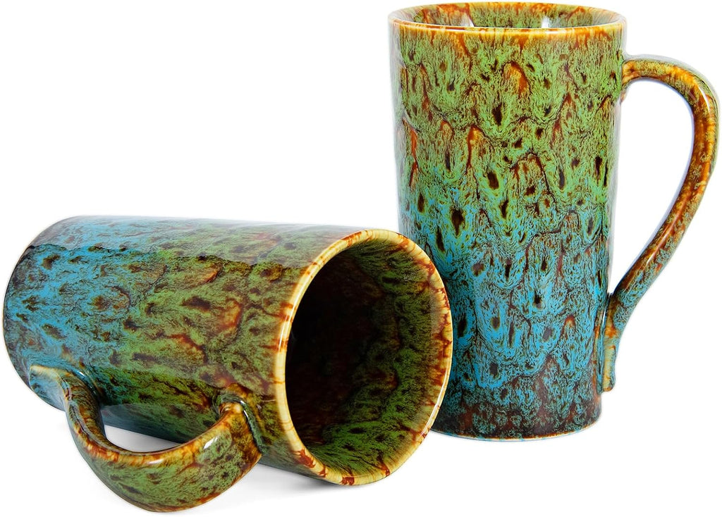 20 OZ Large Coffee Mugs Ceramic Tall Coffee Cups with Handle Green & Blue