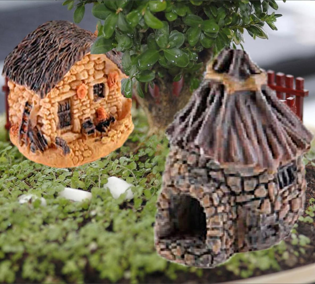 Miniature Fairy Garden Houses Resin Mini House Figurine Small Village Hut Figurine Cottage DIY Micro Landscape Garden Decor Ornament Accessories for Bonsai,Succulent Planting,Terrarium,Flower Pot