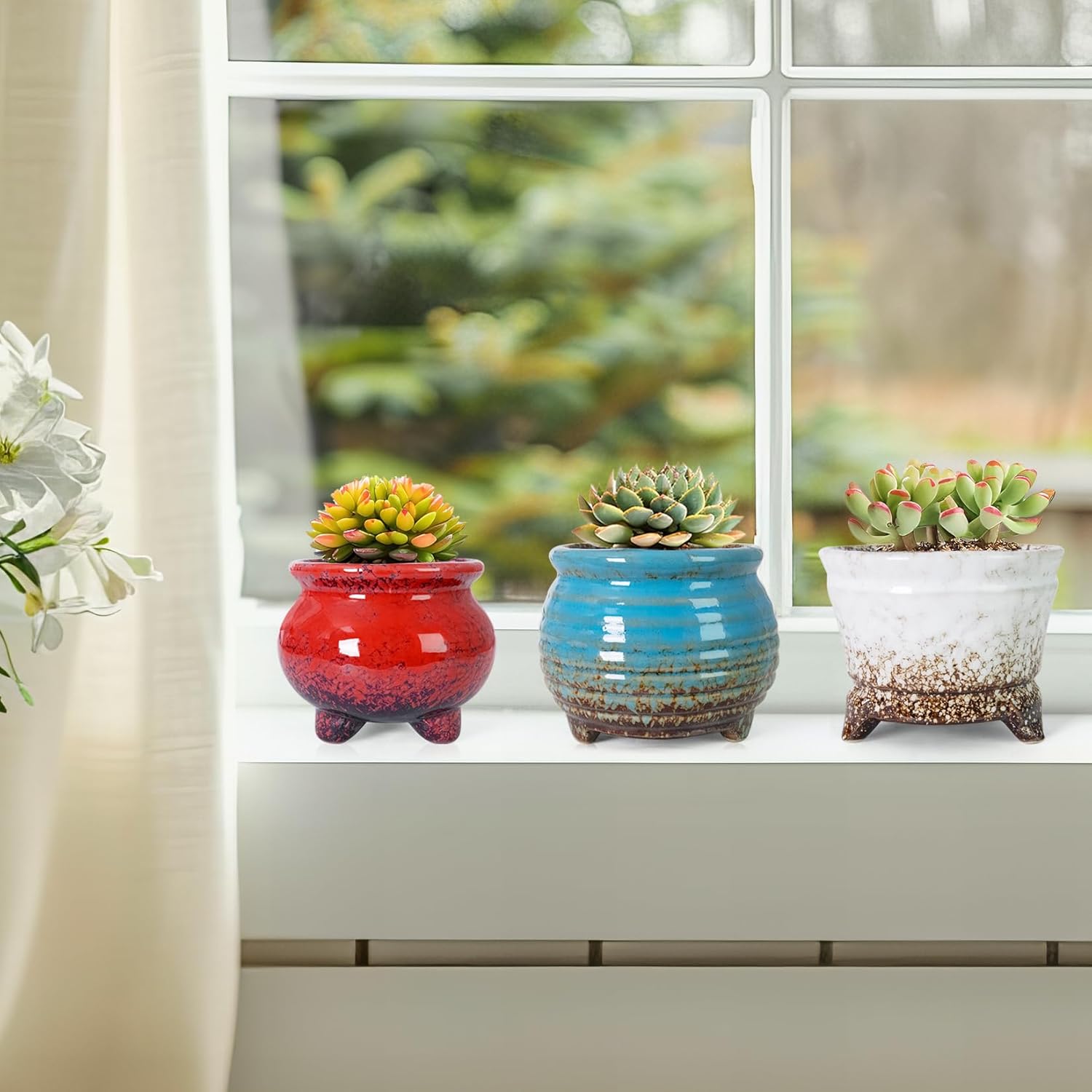 ARTKETTY Succulent Pots - Small Succulent Plant Pot with Drainage Pack of 6, Ceramic Cactus Planter Pots for Indoor Unique Flower Planter Container for Home Office Decor