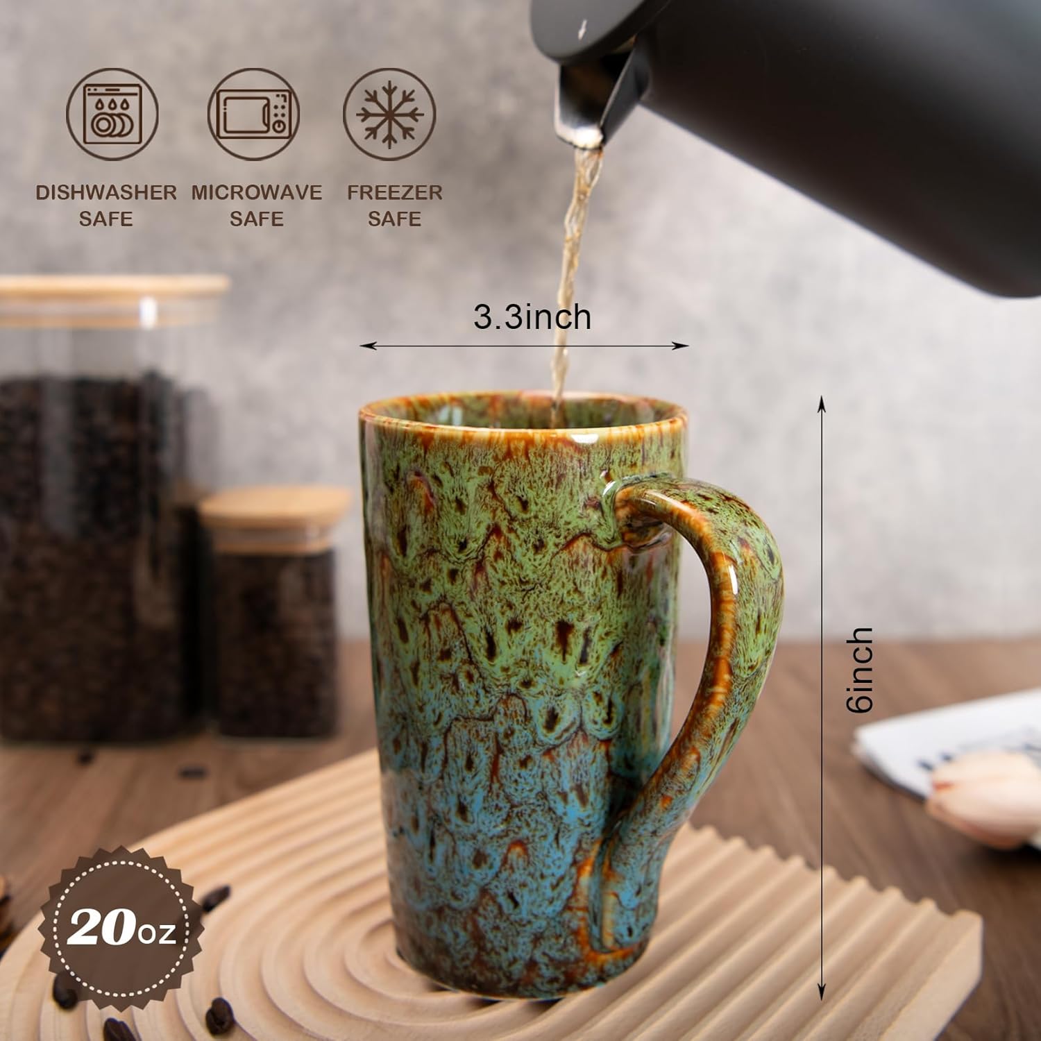 20 OZ Large Coffee Mugs, Coffee Cups Ceramic Tall Coffee Mugs with Handle, Unique Latte Tea Cup for Office and Home, Novelty Gifts for Men and Women, Set of 2 (Green & Blue)