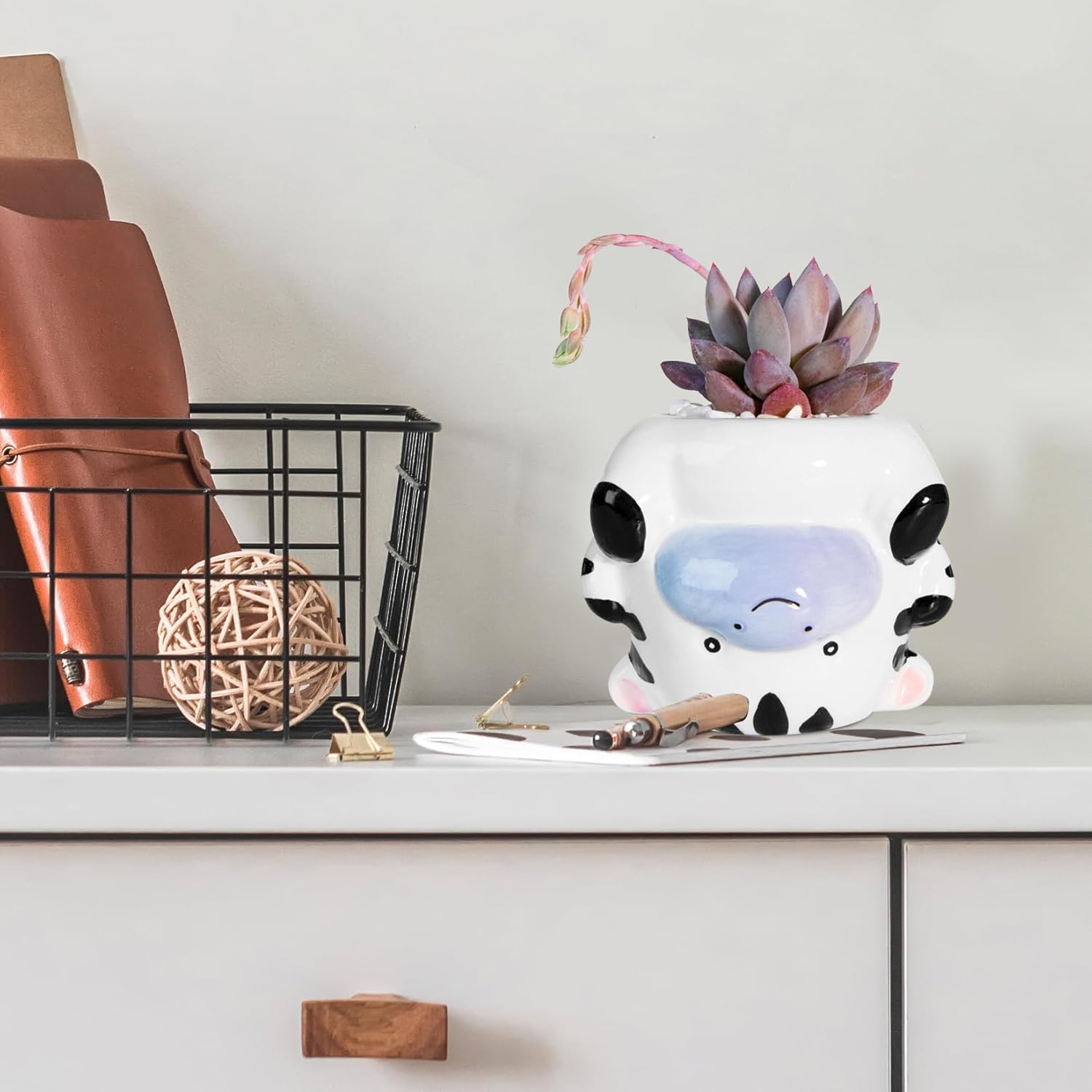 Cute Animal Ceramics Planter Succulent Pot with Drainage, 4.4 Inch Plant Pot for Indoor Mini Plants Flower Cactus, Home and Garden Decor Fun Zebra Gifts