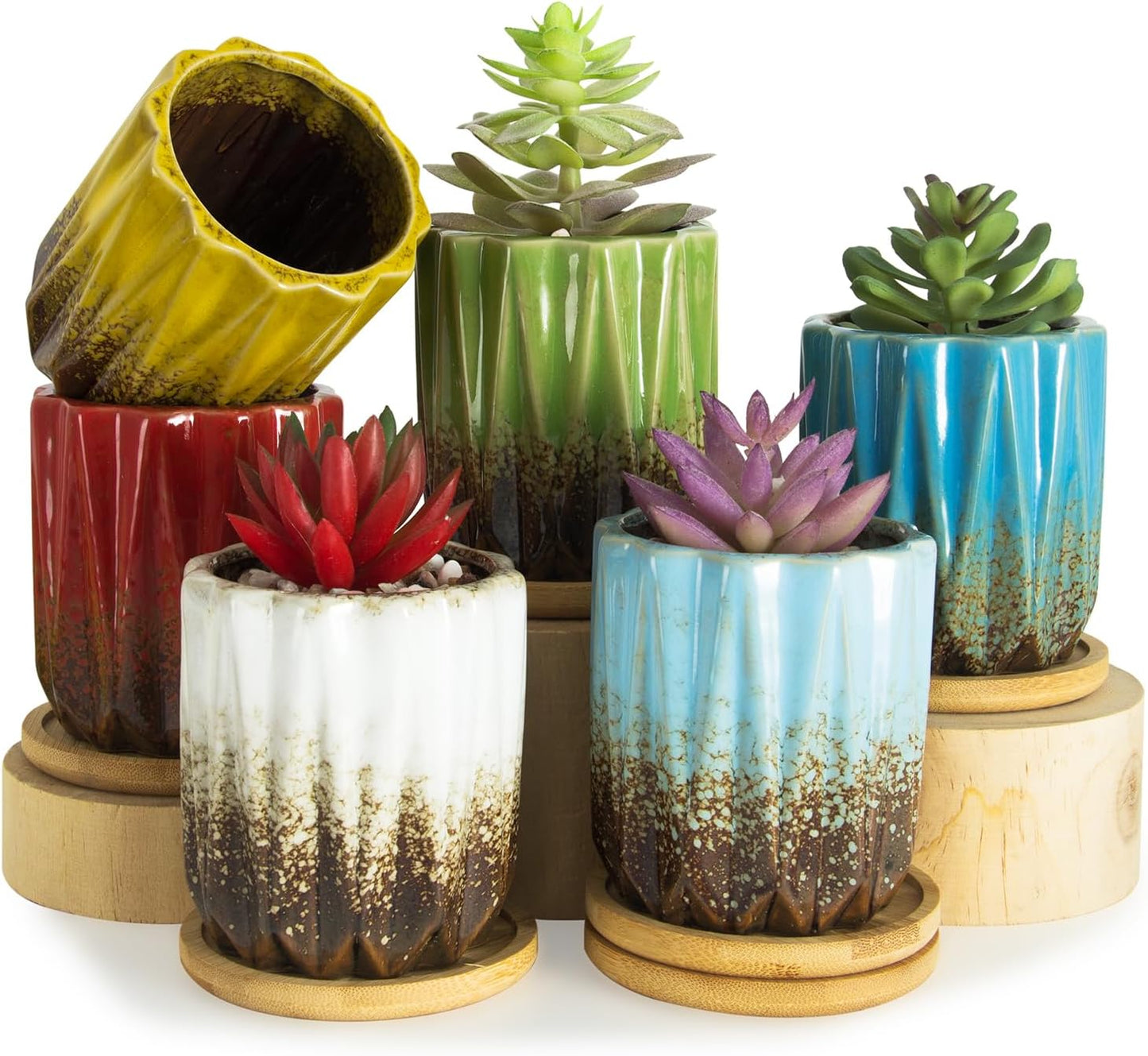 Succulent Pots - Small Succulent Plant Pots with Drainage Set of 6, Ceramic Cactus Planter Pots for Indoor Unique Flower Planter Container for Home Office Decor