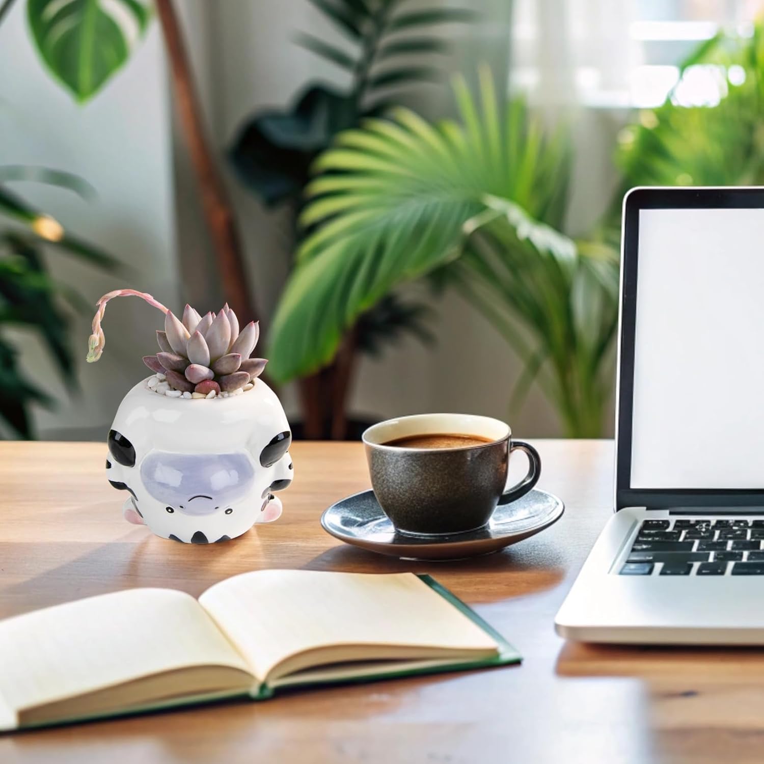 Cute Animal Ceramics Planter Succulent Pot with Drainage, 4.4 Inch Plant Pot for Indoor Mini Plants Flower Cactus, Home and Garden Decor Fun Panda Gifts