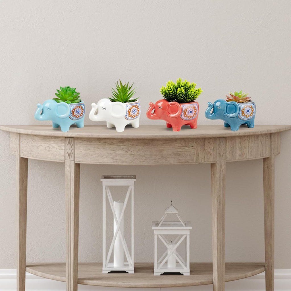 Elephant Planter Cartoon Succulent Pots with Drainage 5.31 Inch Animal Planter Cute Plant Pots Succulent Planter Container Ceramic Flower Pots Perfect for Home Decor and Gifts, Set of 4
