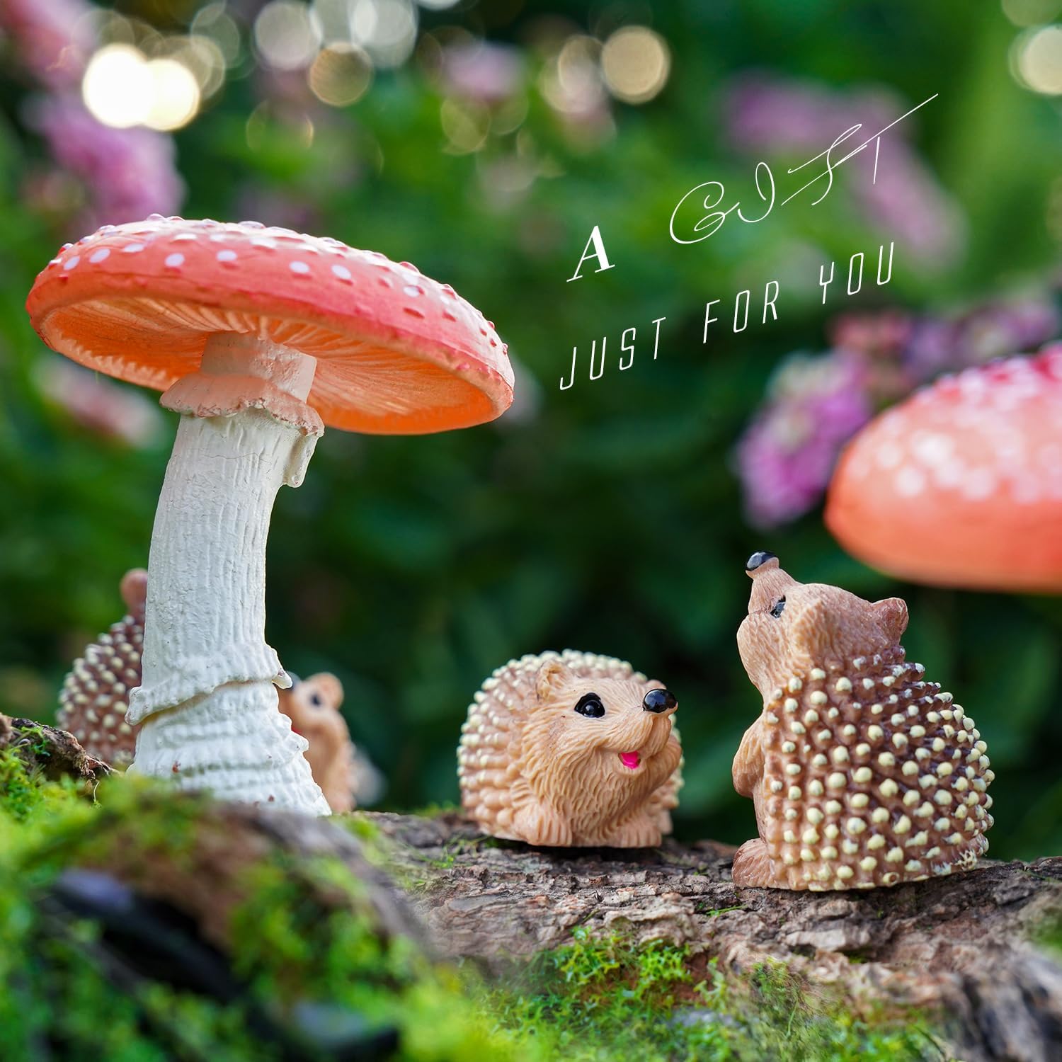 7Pcs Fairy Garden Animal Figurines – Resin Squirrel, Hedgehog, Mushroom & Acorn Miniatures for DIY Terrarium & Home Decor