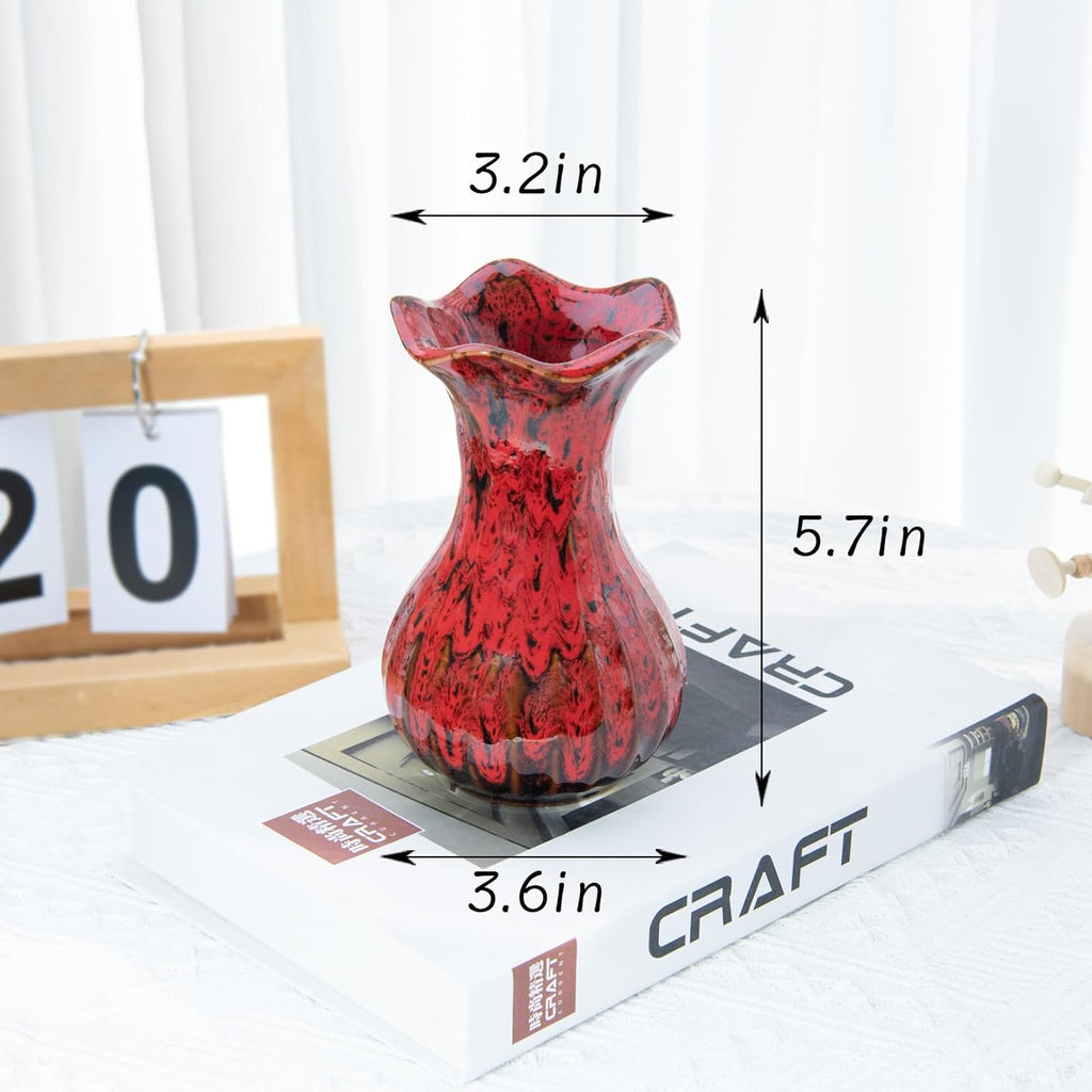 Ceramic Vase, Modern Small Vases for Home Decor, Elegant Flower Vase Centerpiece for Tables, Office Desk, Room Decor, Fit for Housewarming, Wedding, Birthday (Red)