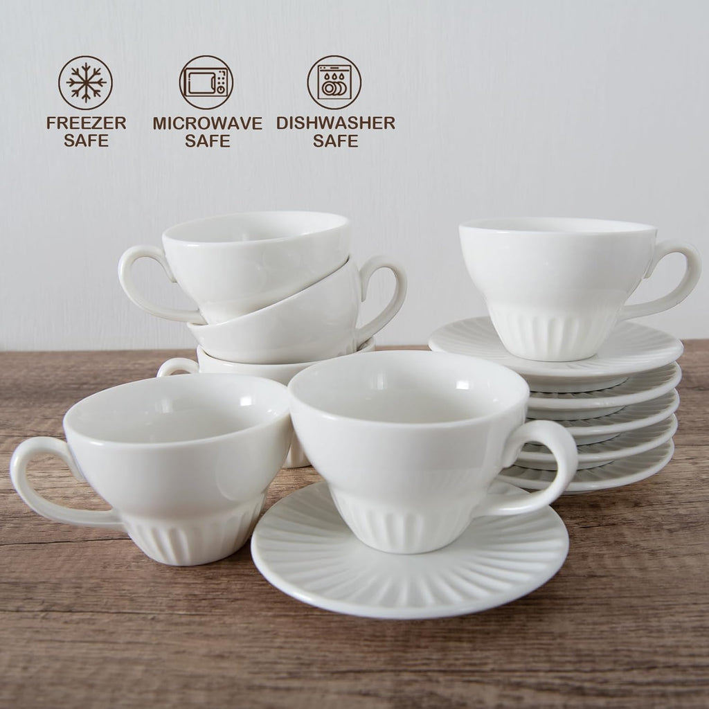 2 oz Espresso Cups Set of 6, Ceramic Cappuccino Cups with Saucers, Stackable Coffee Cup for Macchiato, Double shot, Tea, Coffee Lover Gifts, White