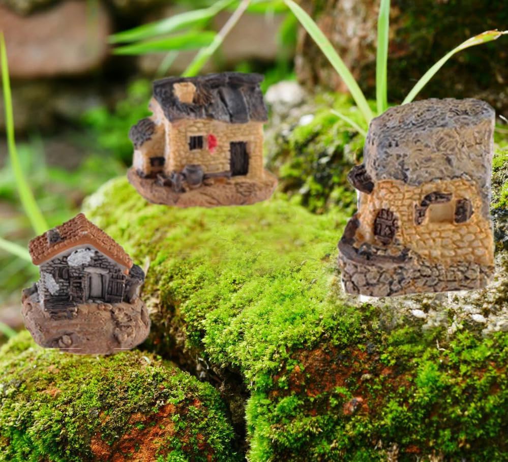 Miniature Fairy Garden Houses Resin Mini House Figurine Small Village Hut Figurine Cottage DIY Micro Landscape Garden Decor Ornament Accessories for Bonsai,Succulent Planting,Terrarium,Flower Pot