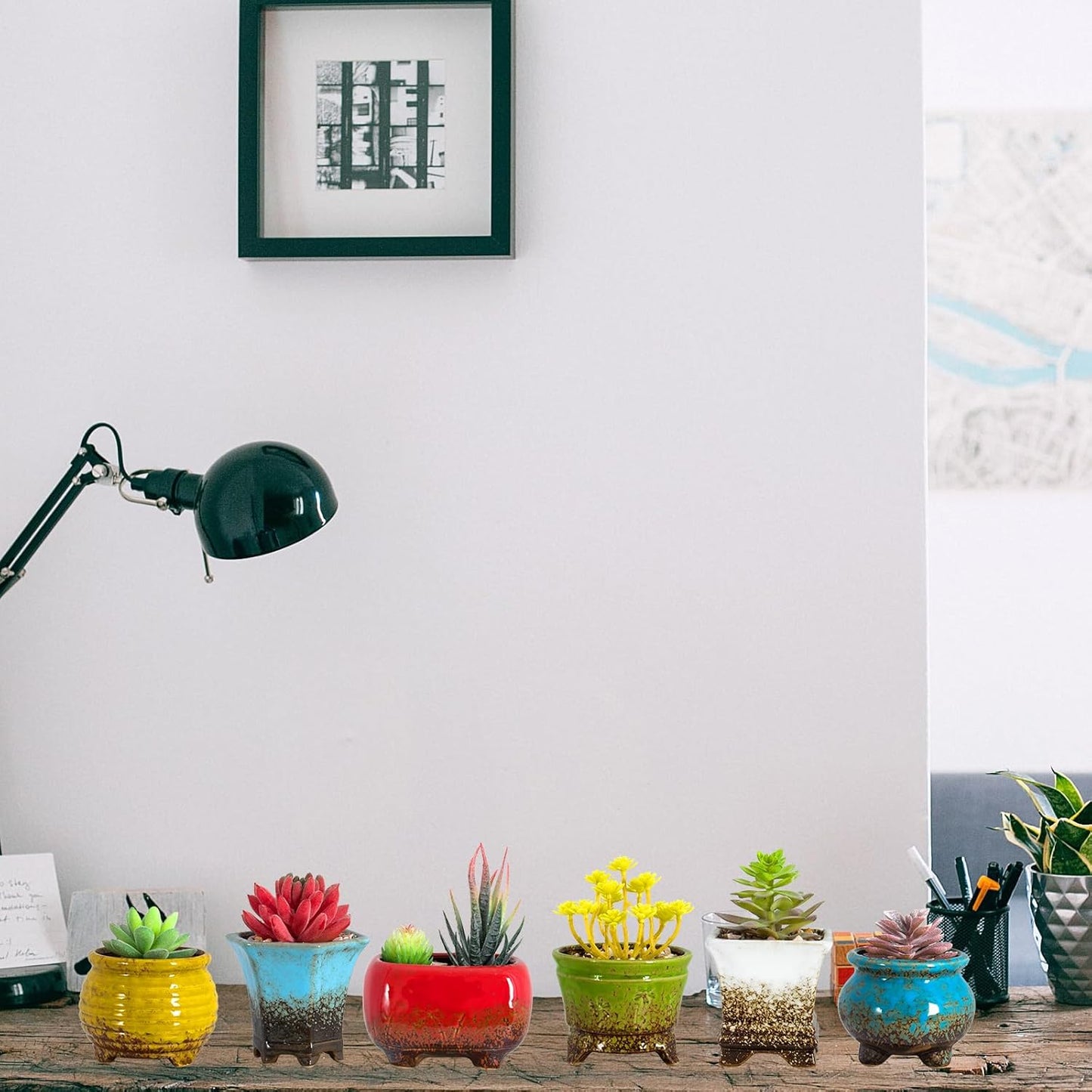 Succulent Pots - Small Succulent Plant Pots with Drainage Set of 6, Ceramic Cactus Planter Pots for Indoor Unique Flower Planter Container for Home Office Decor